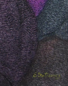 Contemporary figurative textured oil painting mother and child colorful signed