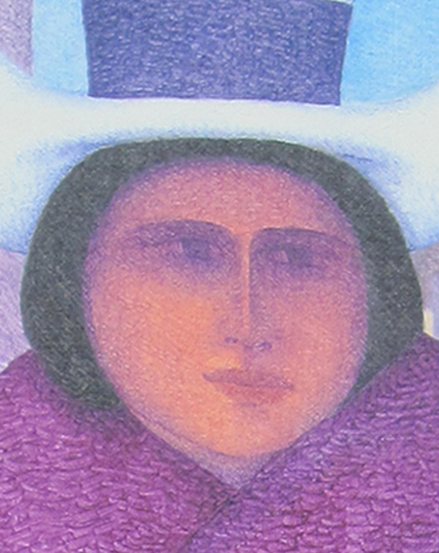 Quadro figurativo contemporaneo ad olio con texture madre e figlio colorato firmato - Painting Arte popolare di Ernesto Gutierrez (b.1941)