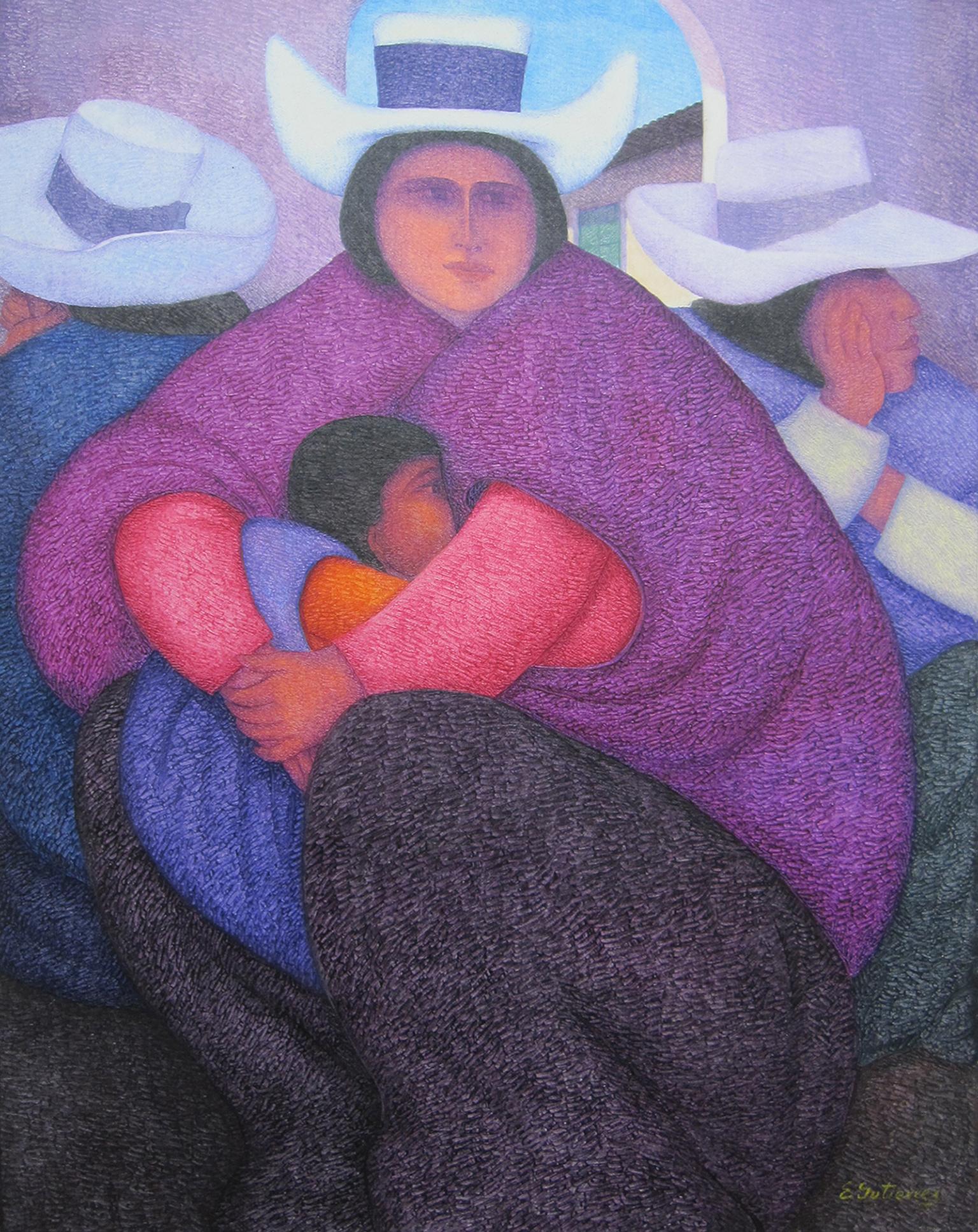 ""Mutter von Cajamarca", Öl auf Jute, signiert von Ernesto Gutierrez