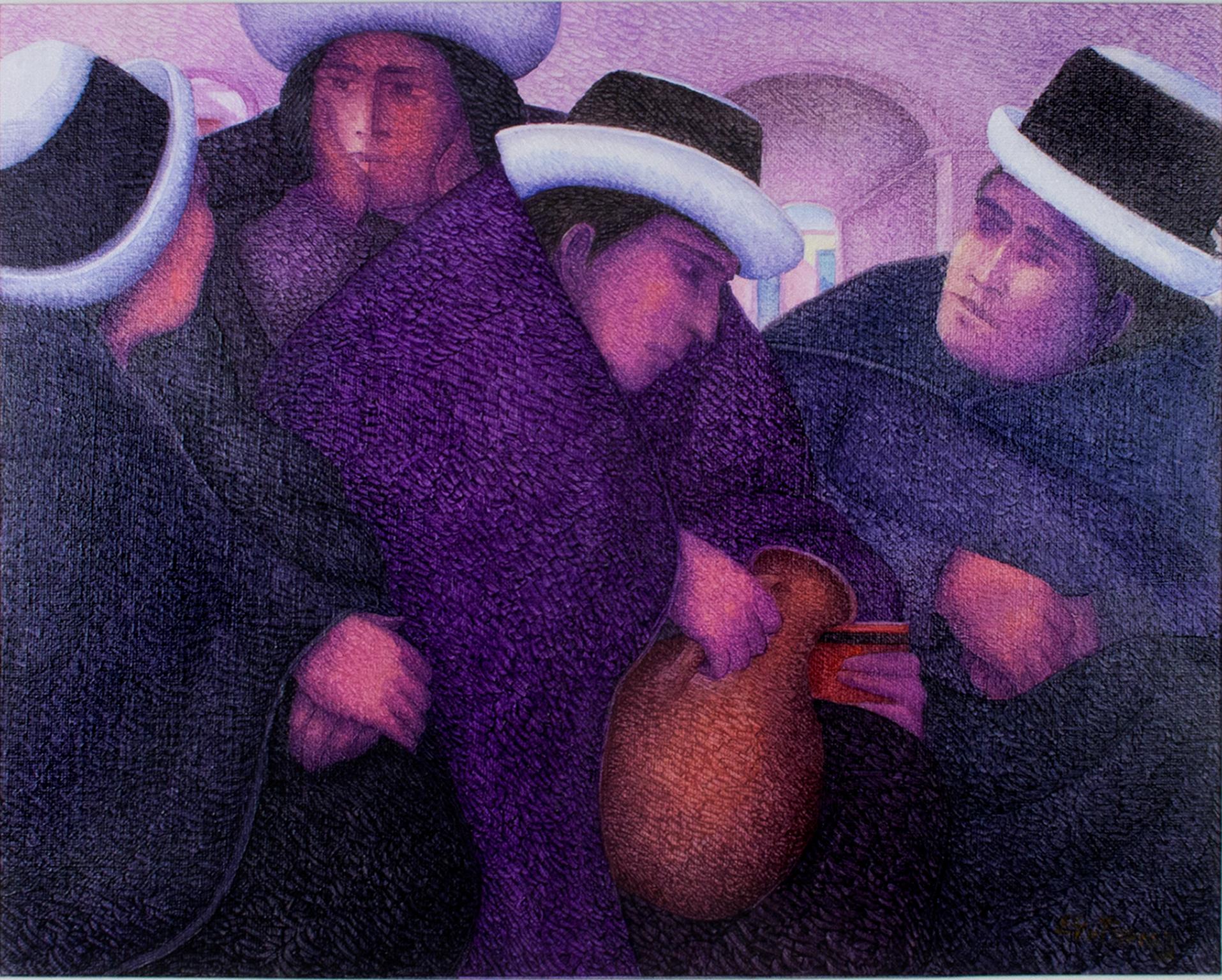 Ernesto Gutierrez (b.1941) Figurative Painting - "Mujeres de mi Pueblo, " Oil Painting on Jute signed by Ernesto Gutierrez