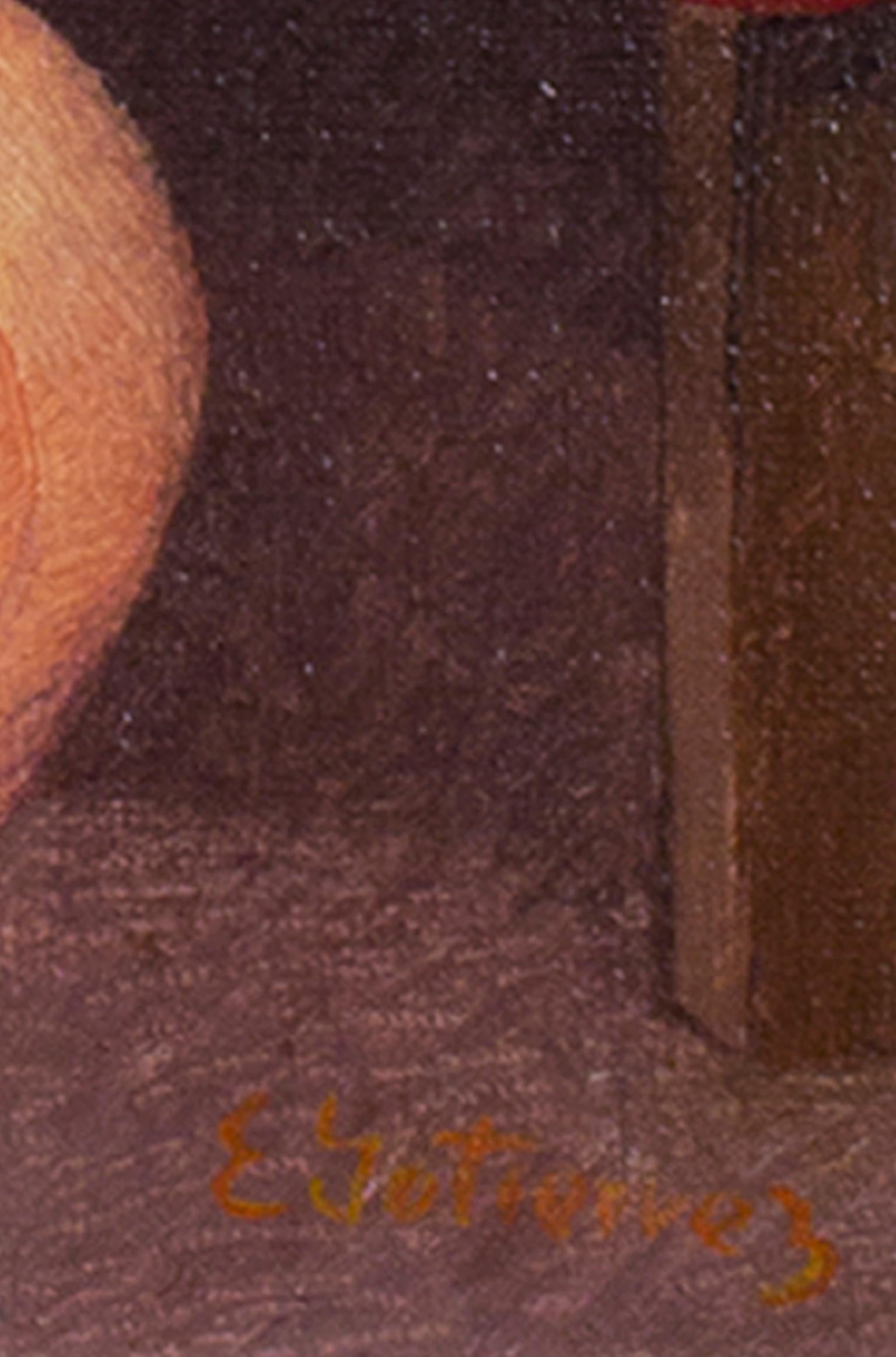 Pintura al óleo contemporánea figurativa con textura desnudo femenino colorido firmada - Painting de Ernesto Gutierrez (b.1941)