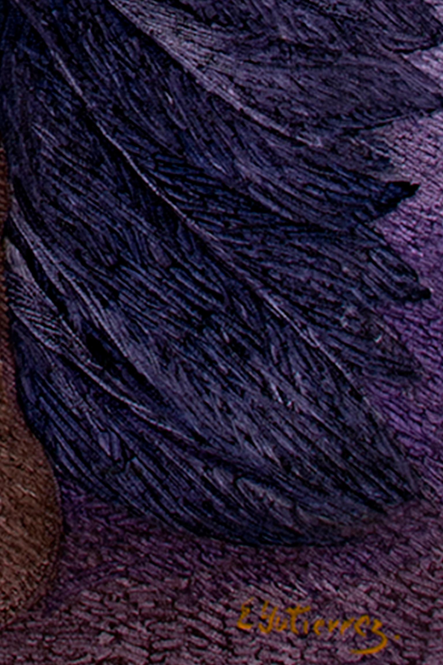 Quadro figurativo contemporaneo ad olio con texture, capo indigeno colorato, firmato - Painting di Ernesto Gutierrez (b.1941)