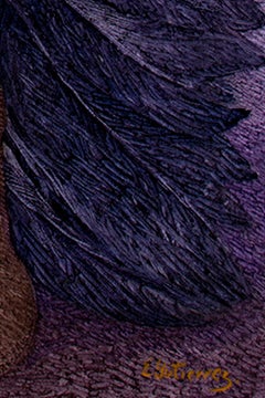 Contemporary figurative textured oil painting indigenous chief colorful signed