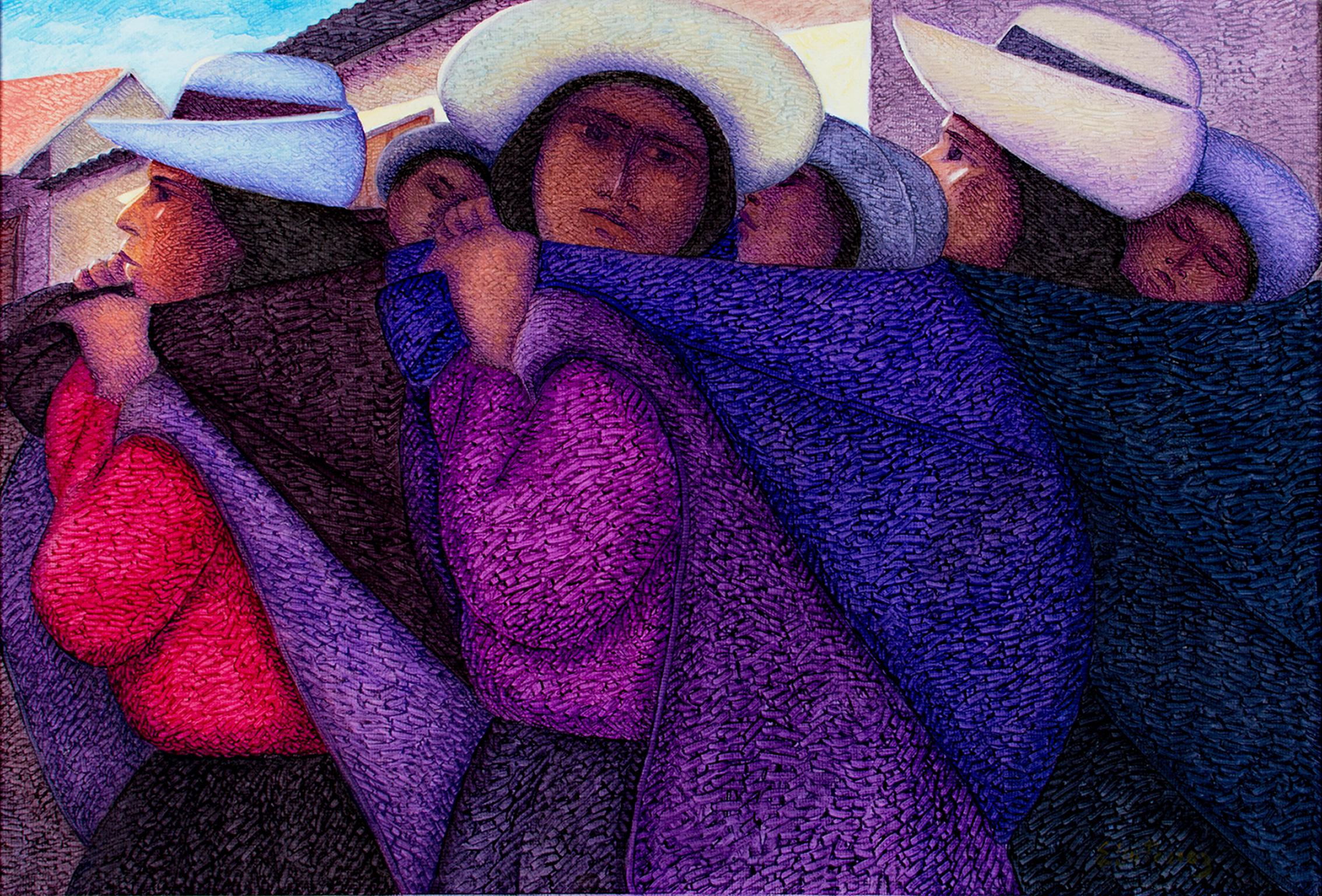 Ernesto Gutierrez (b.1941) Figurative Painting - "Tres Madres, " Original Oil Painting on Canvas signed by Ernesto Gutierrez