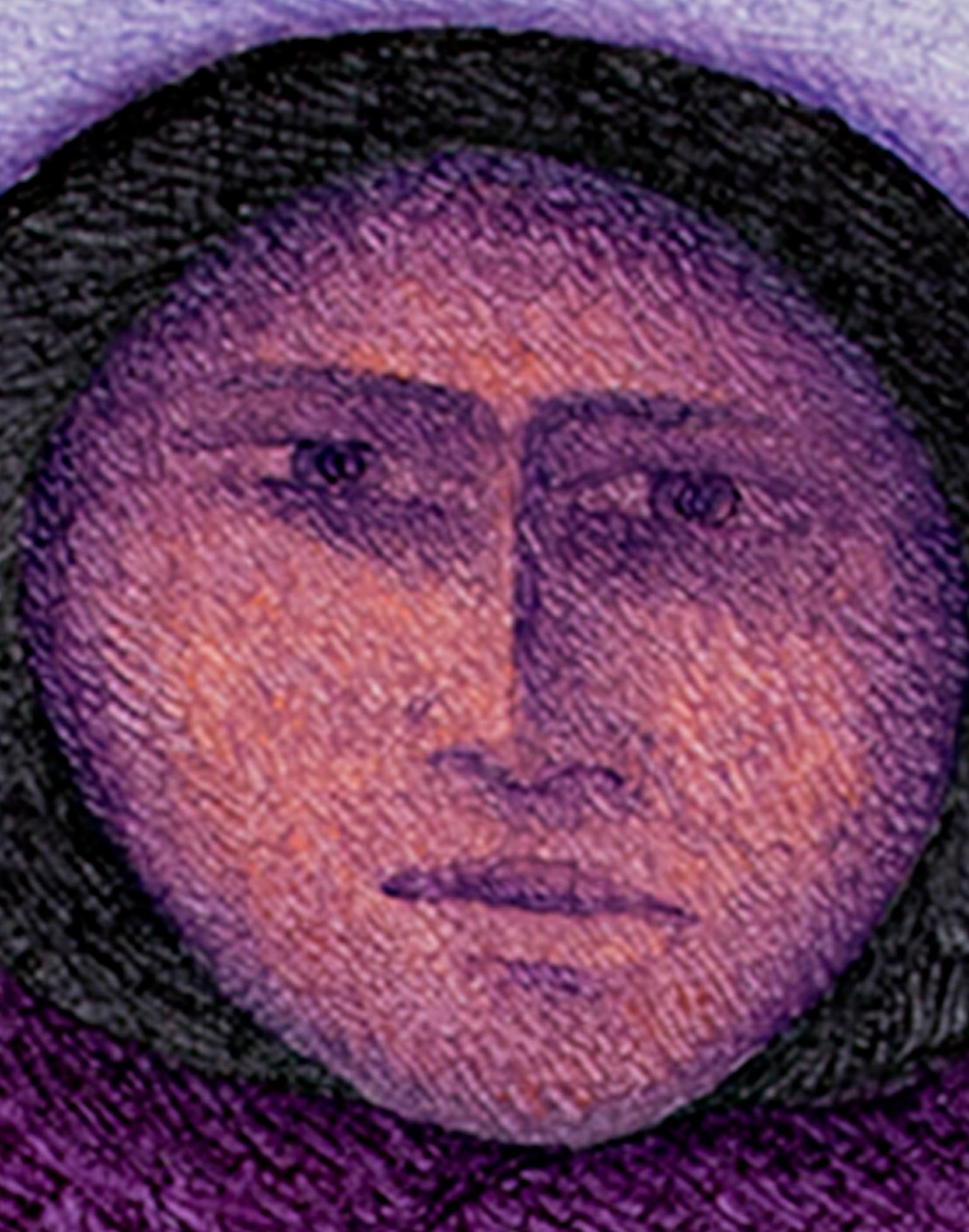 Pintura al óleo contemporánea figurativa con textura mujeres con sombreros colorida firmada - Figurative Painting Púrpura de Ernesto Gutierrez (b.1941)