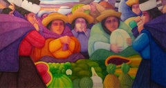 Fruit Food Latino Female Figures Market Modern Contemporary Bright Life Signed
