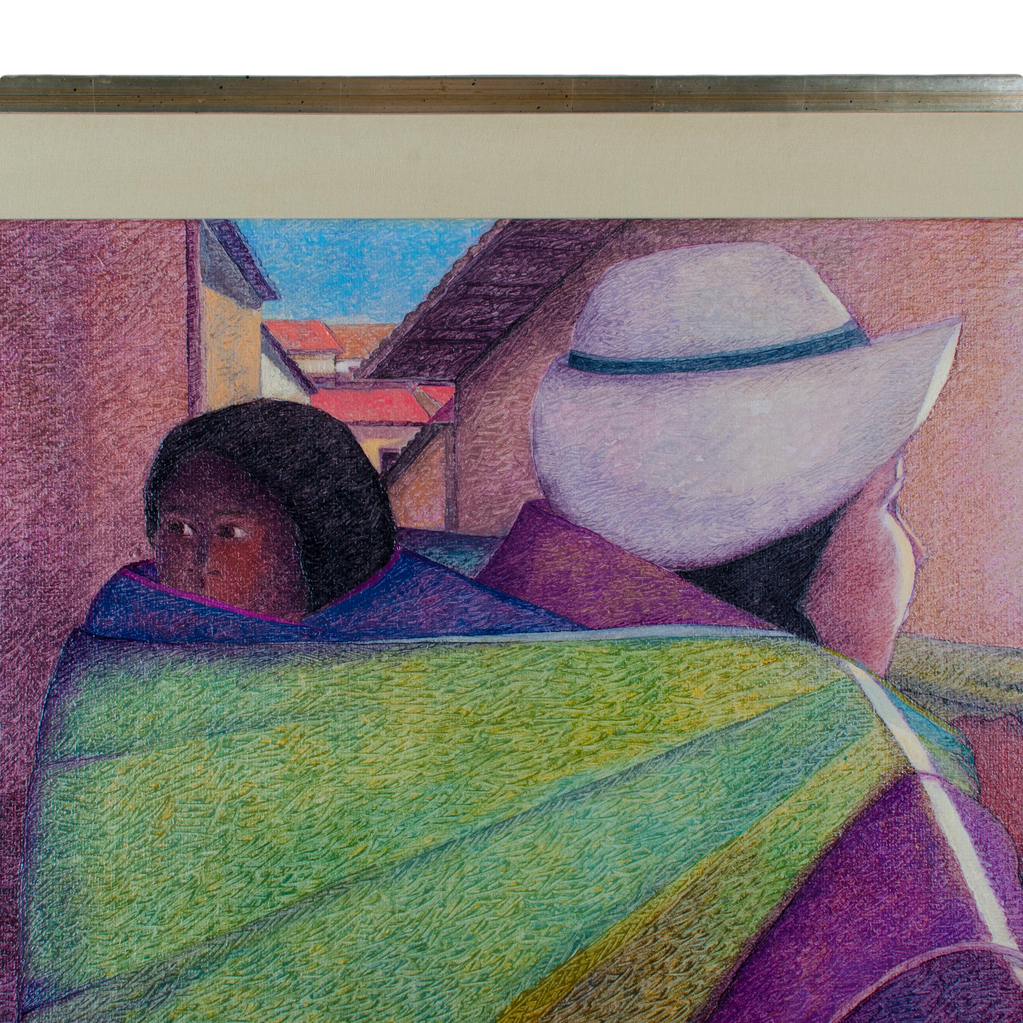 Peruvian Ernesto Gutierrez, Woman with Child, Oil on Canvas, 1984 For Sale