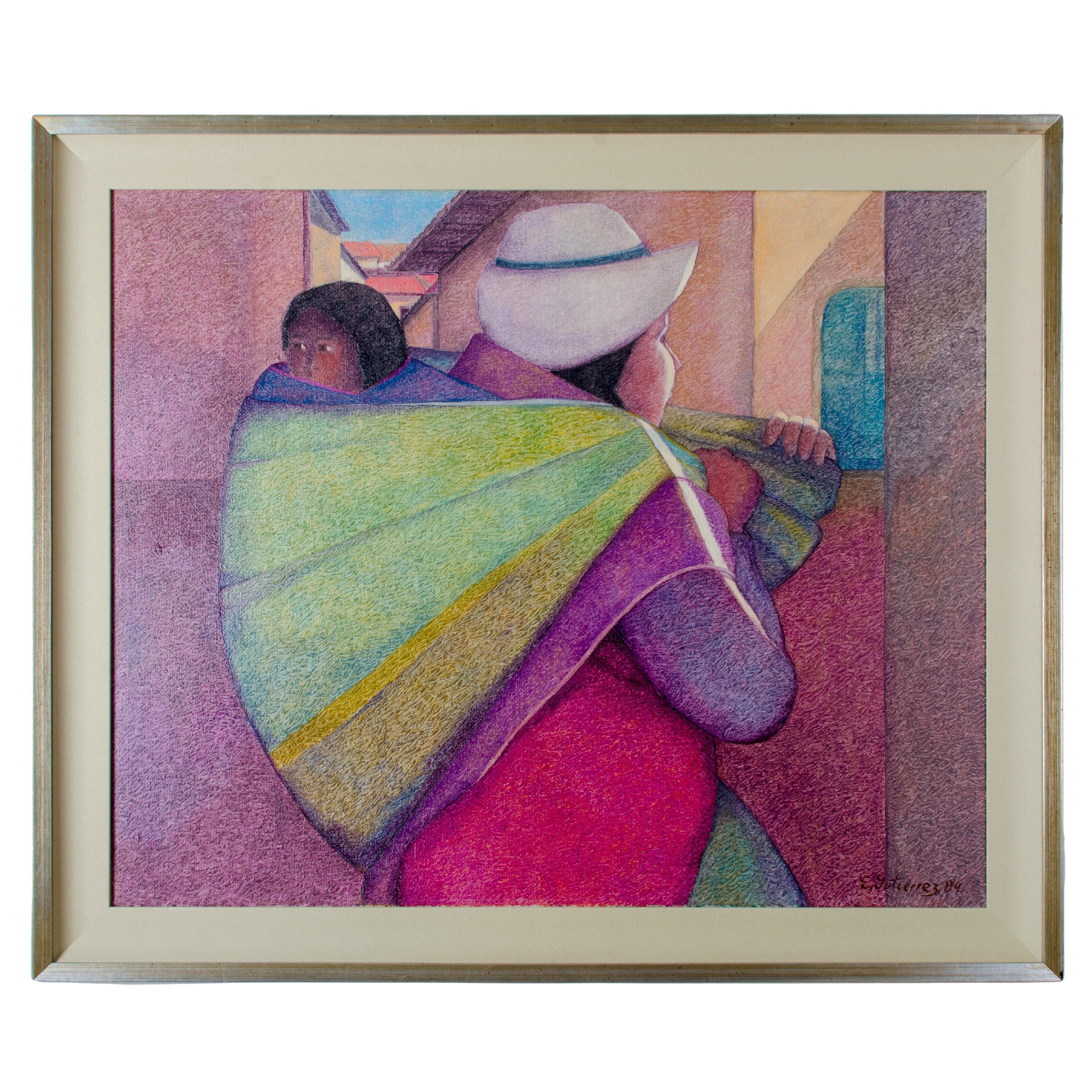 Ernesto Gutierrez, Donna con bambino, Olio su tela, 1984