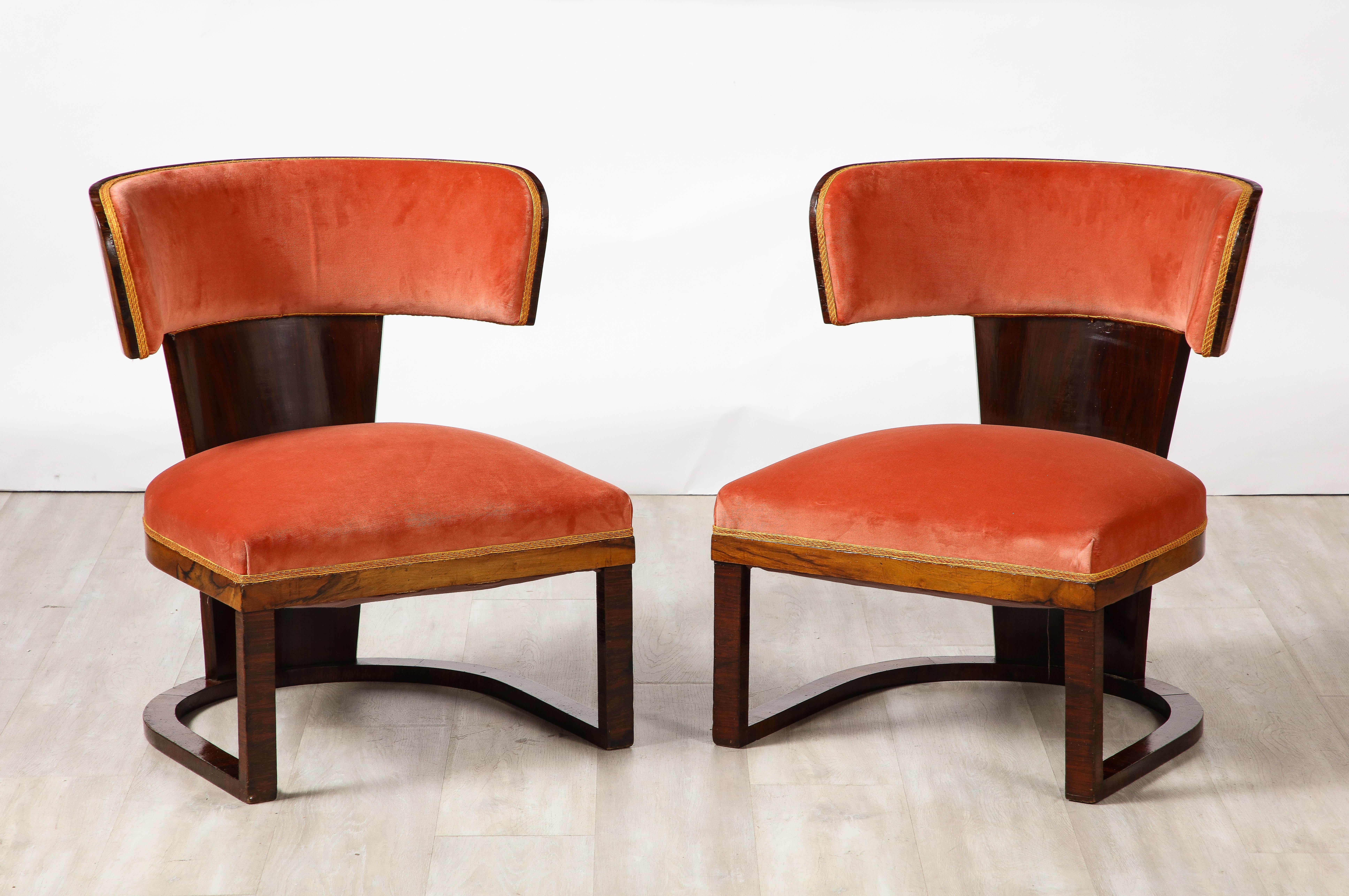 Mid-20th Century Ernesto La Padula Pair of Italian Art Deco Side Chairs, Italy, circa 1930 For Sale