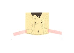 Ernesto Tatafiore-Pink Stockings-19.75" x 27.5"-Mixed Media-1985-Pink, Yellow