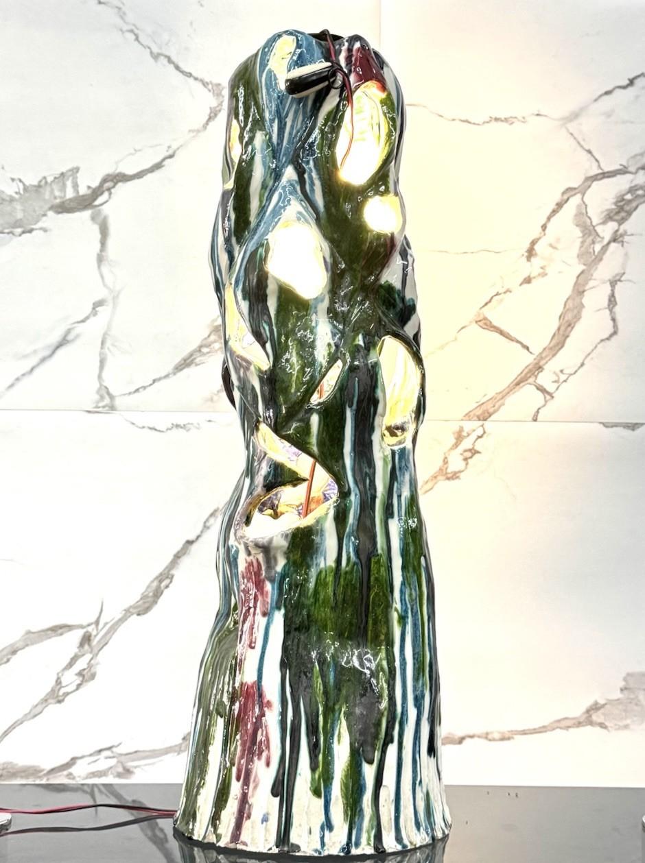 Ernesto Treccani Grande Lampada da tavolo in ceramica policrona In condizioni buone in vendita a Taranto, IT
