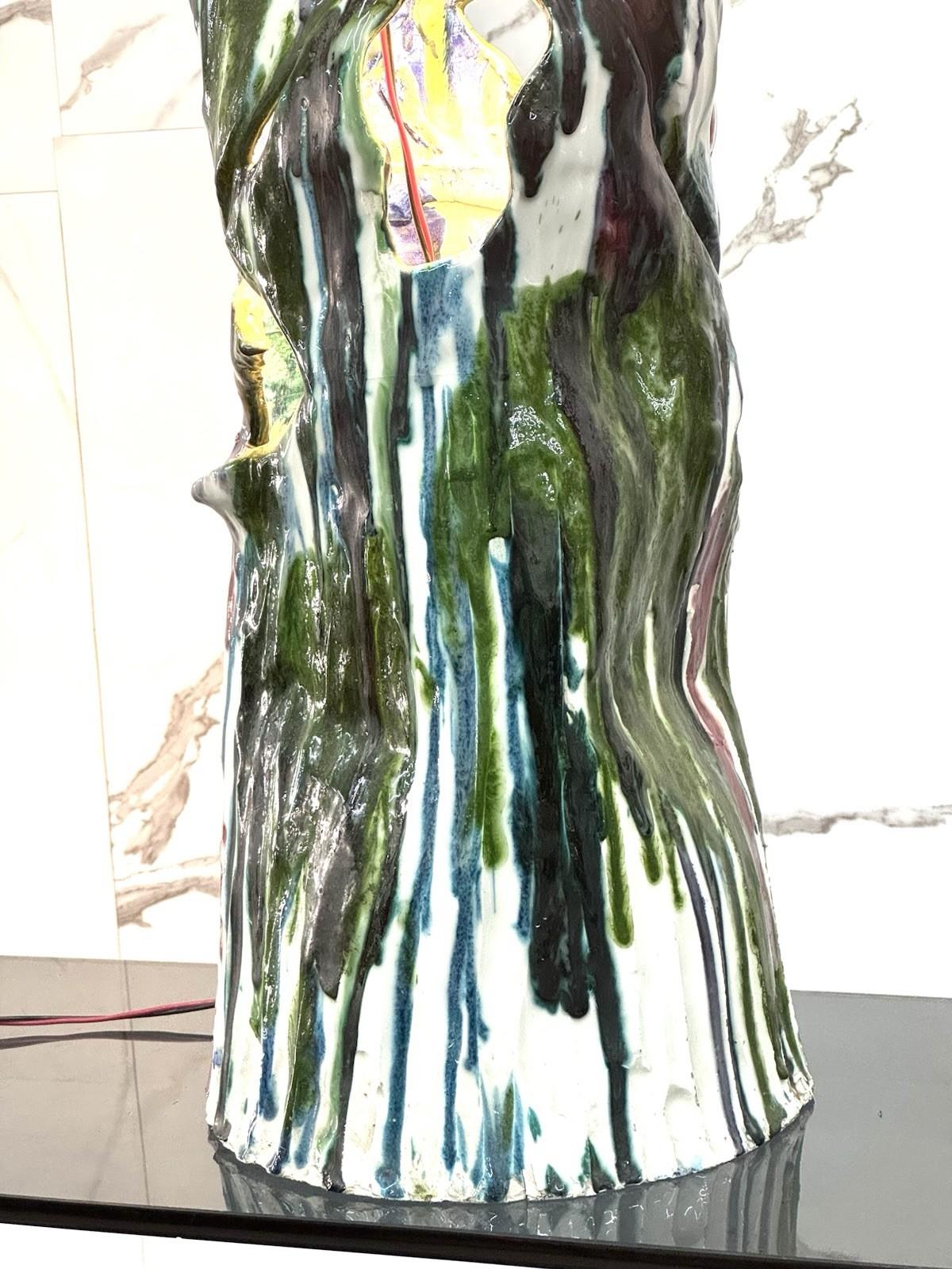 Ernesto Treccani Grande Lampada da tavolo in ceramica policrona in vendita 1