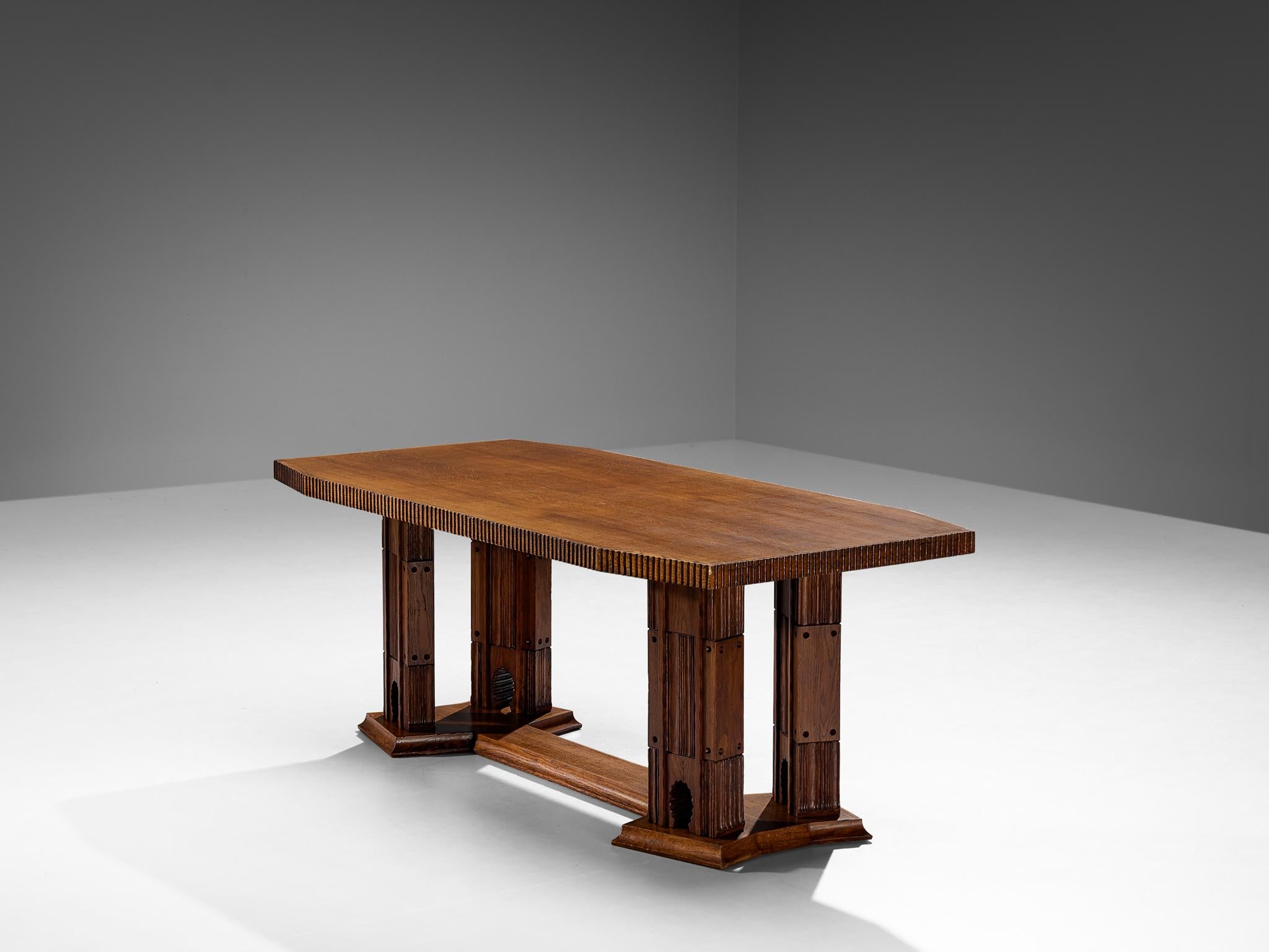 Art Deco Ernesto Valabrega Extendable Dining Table in Oak  For Sale