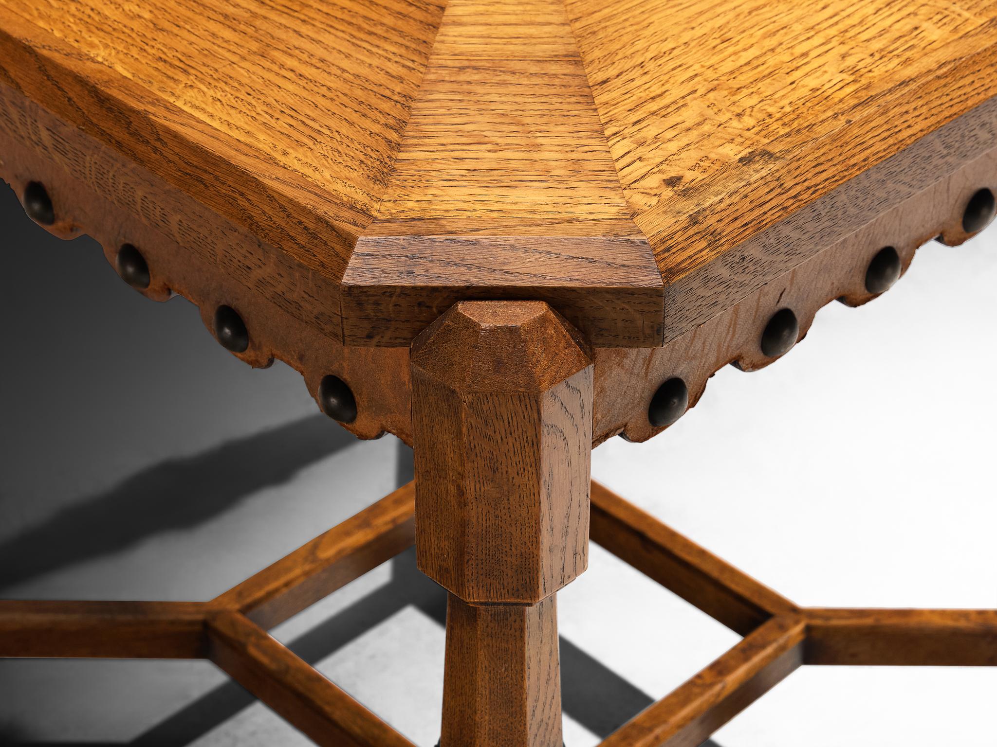 Art Deco Ernesto Valabrega for Vittorio Valabrega Coffee Table in Carved Solid Oak For Sale