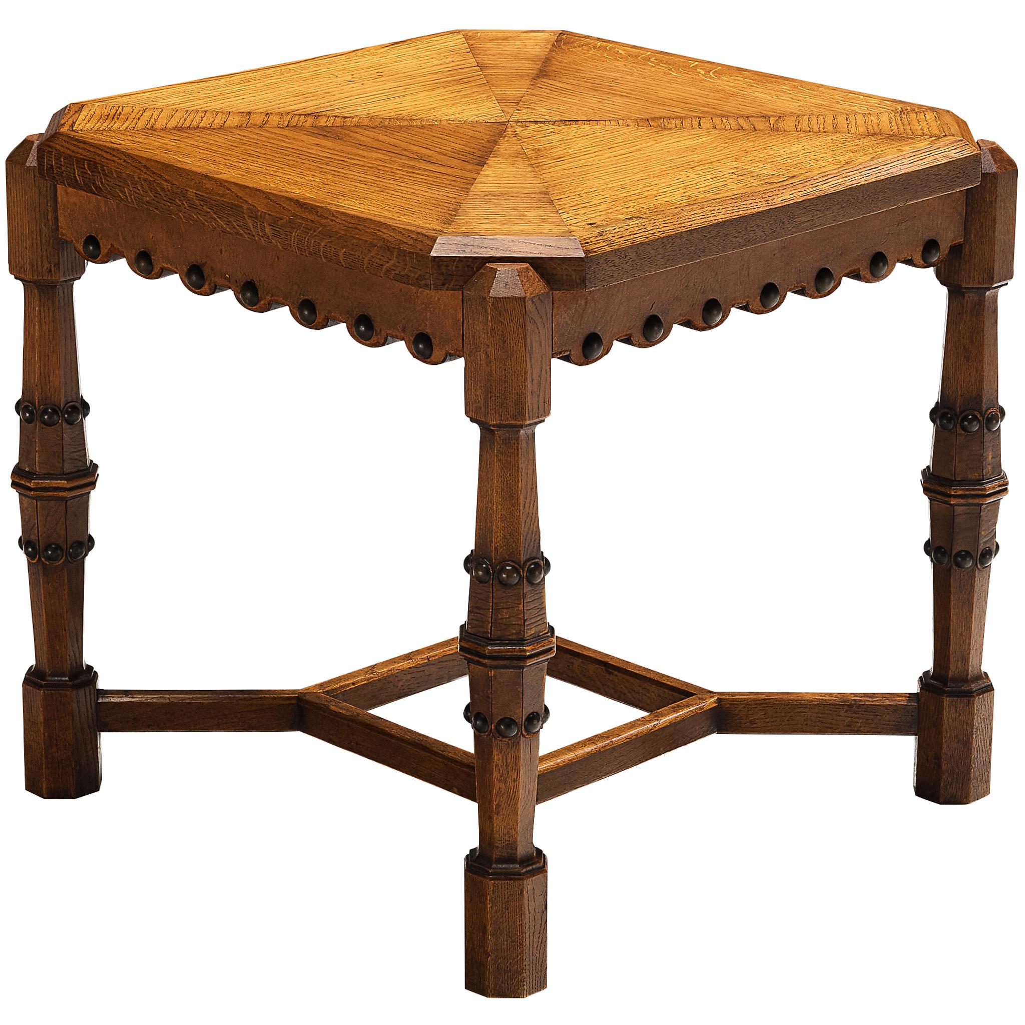 Ernesto Valabrega for Vittorio Valabrega Coffee Table in Carved Solid Oak For Sale