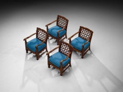 Ernesto Valabrega pour Vittorio Valabrega Chaises longues Chêne et tissu bleu