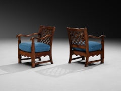 Ernesto Valabrega pour Vittorio Valabrega Chaises longues Chêne et tissu bleu