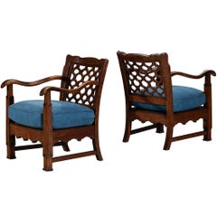 Ernesto Valabrega pour Vittorio Valabrega Chaises longues Chêne et tissu bleu