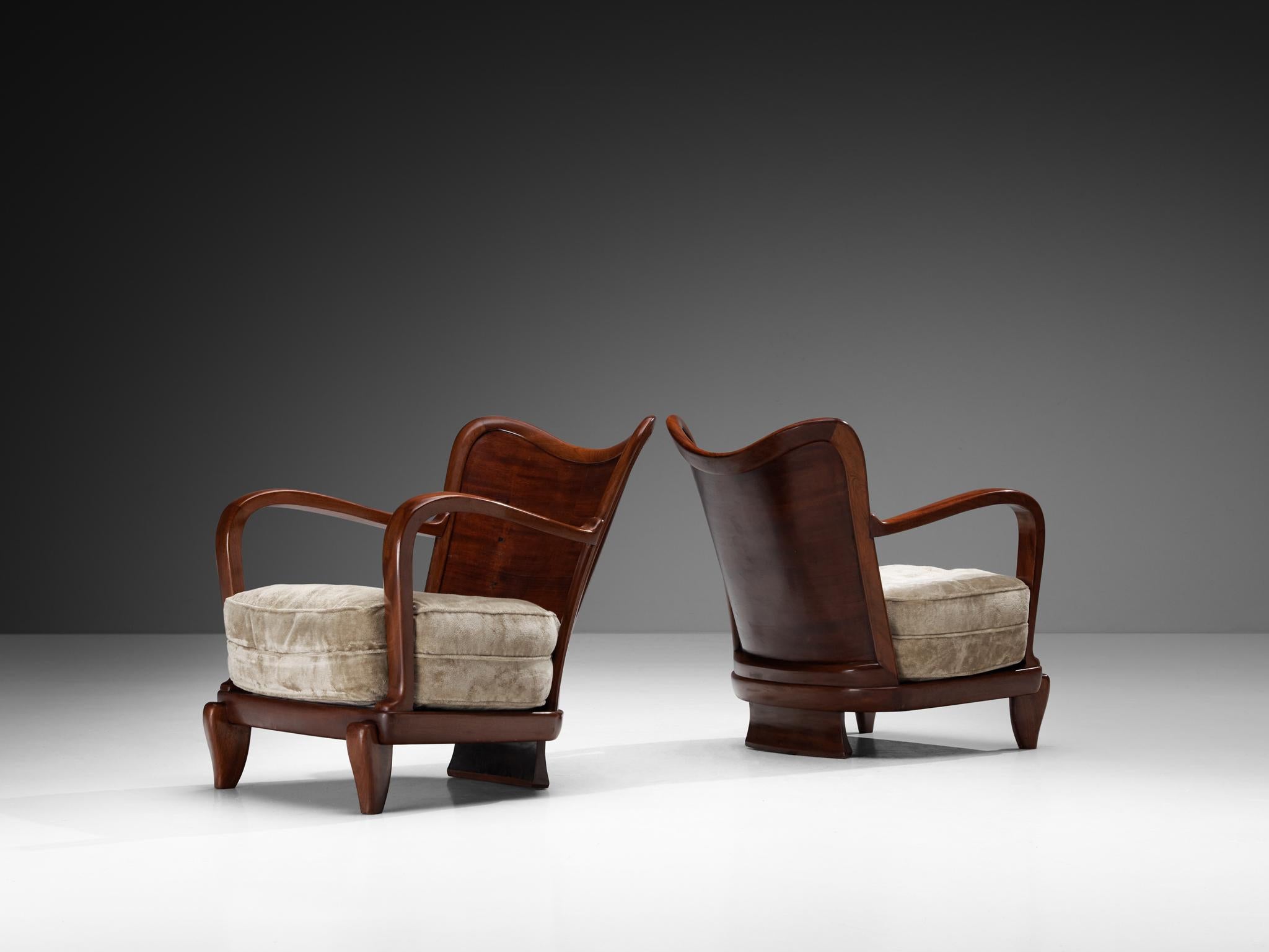 Milieu du XXe siècle Ernesto Valabrega pour Vittorio Valabrega paire de chaises longues en acajou en vente