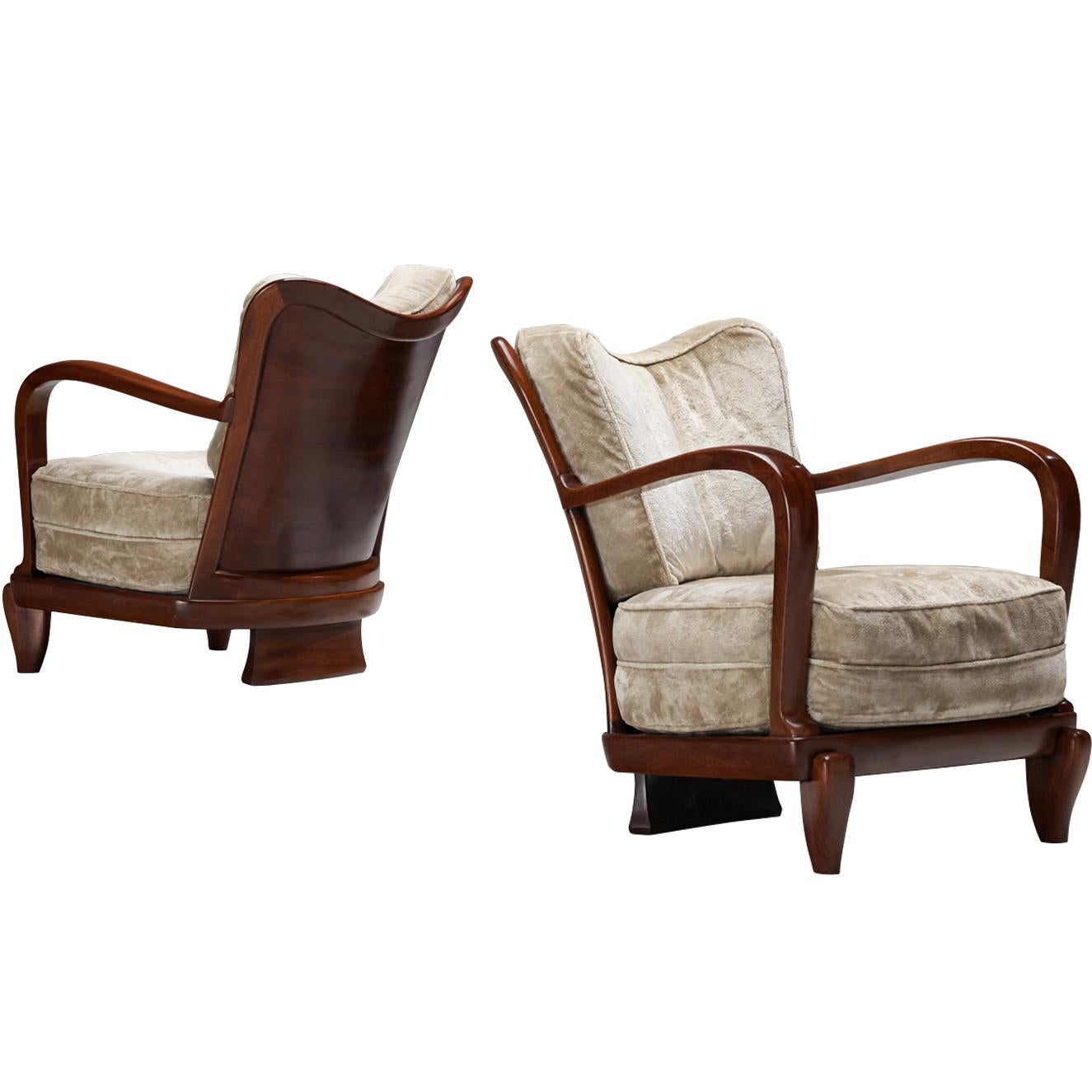 Ernesto Valabrega for Vittorio Valabrega Pair of Lounge Chairs in Mahogany