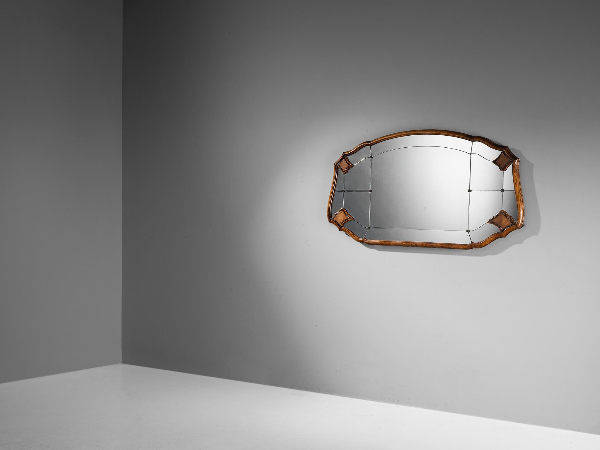 Ernesto Valabrega, wall mirror, oak, metal, Italy, circa 1935 

This large Art Deco mirror is designed by Ernesto Valabrega and can be placed on top of a sideboard or adjusted to a wall. The application of this elegant piece of furniture is a clever