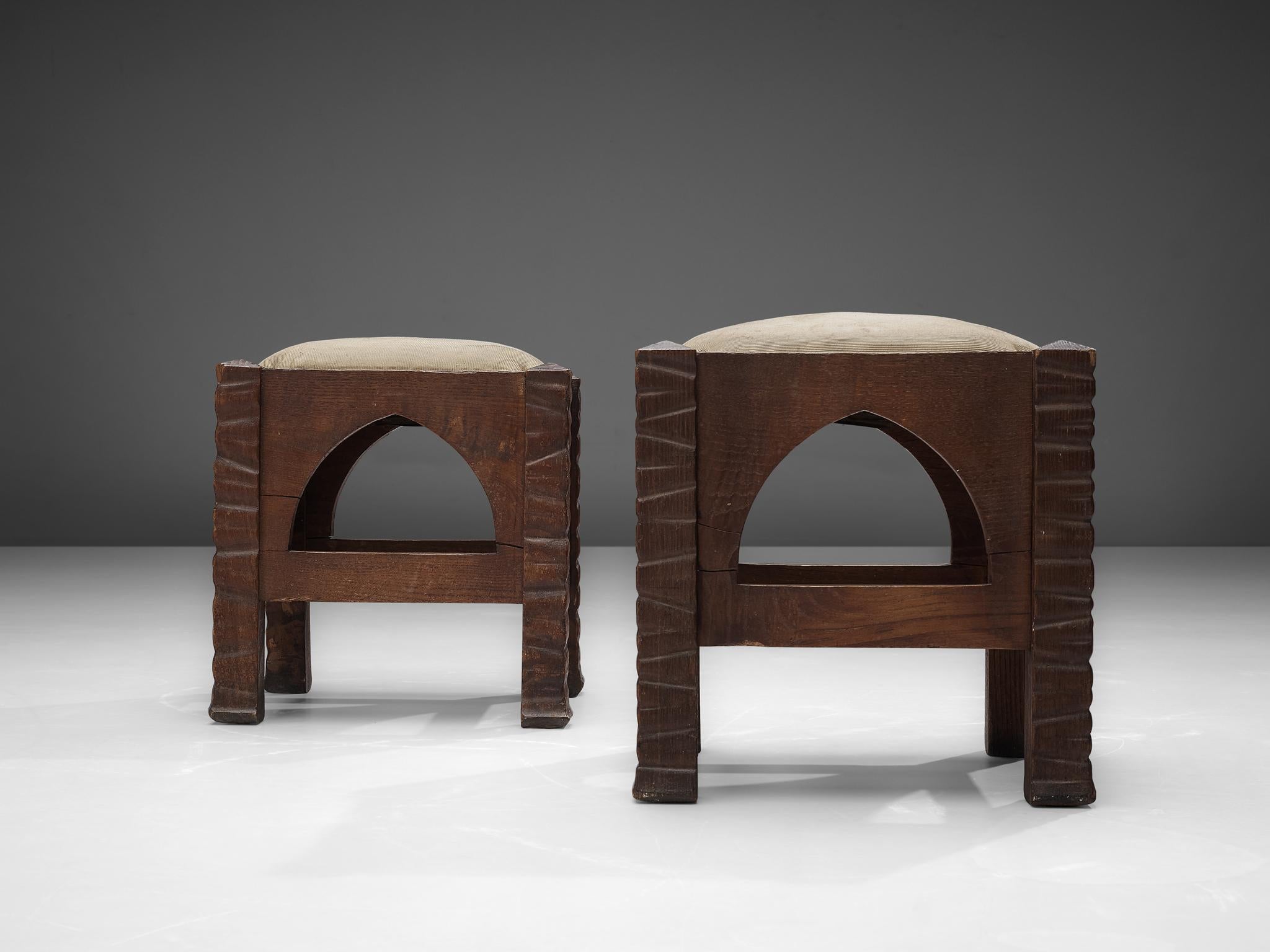 Art Deco Ernesto Valabrega Pair of Ottomans in Oak