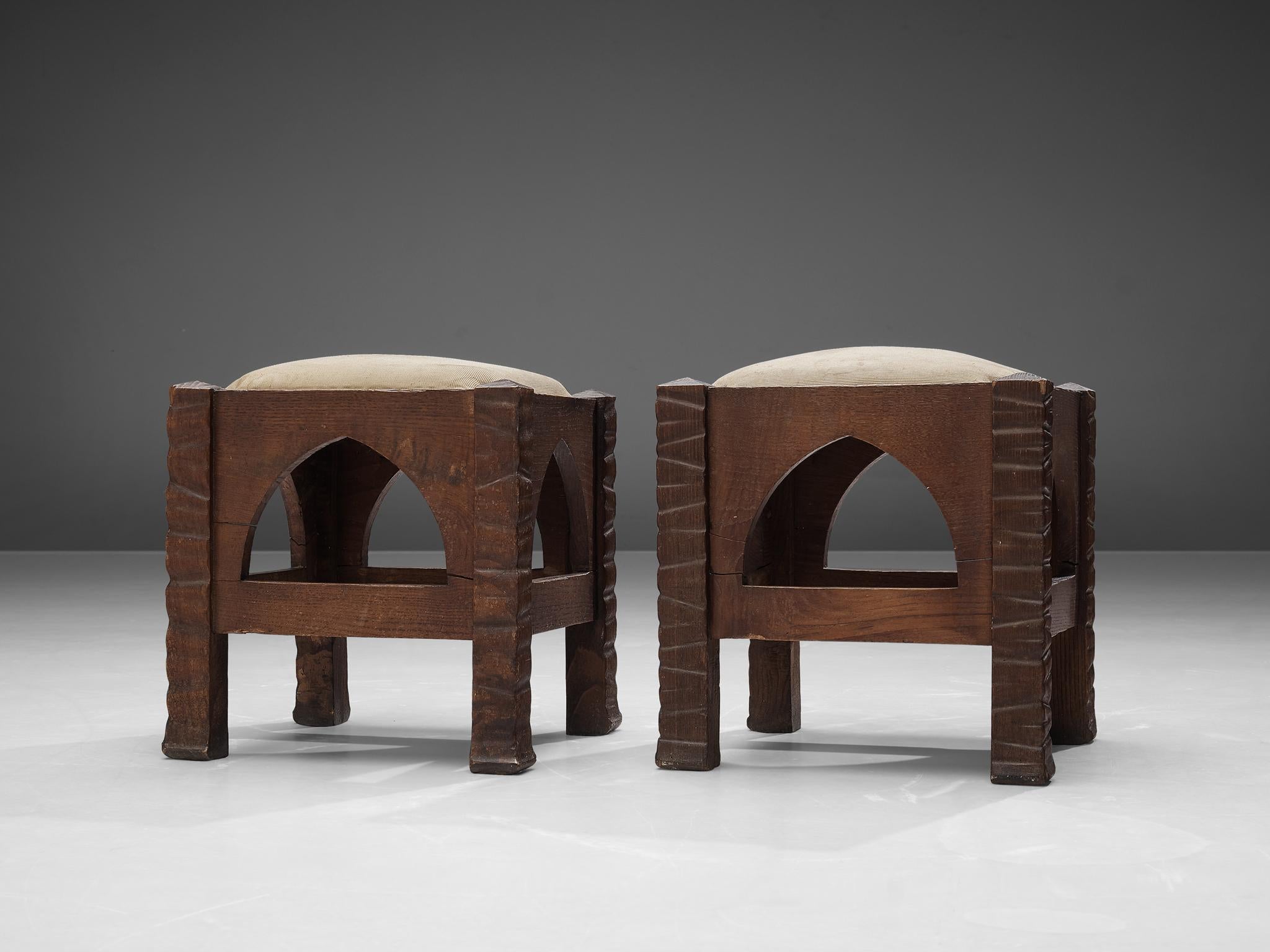 Ernesto Valabrega Pair of Ottomans in Oak In Good Condition In Waalwijk, NL
