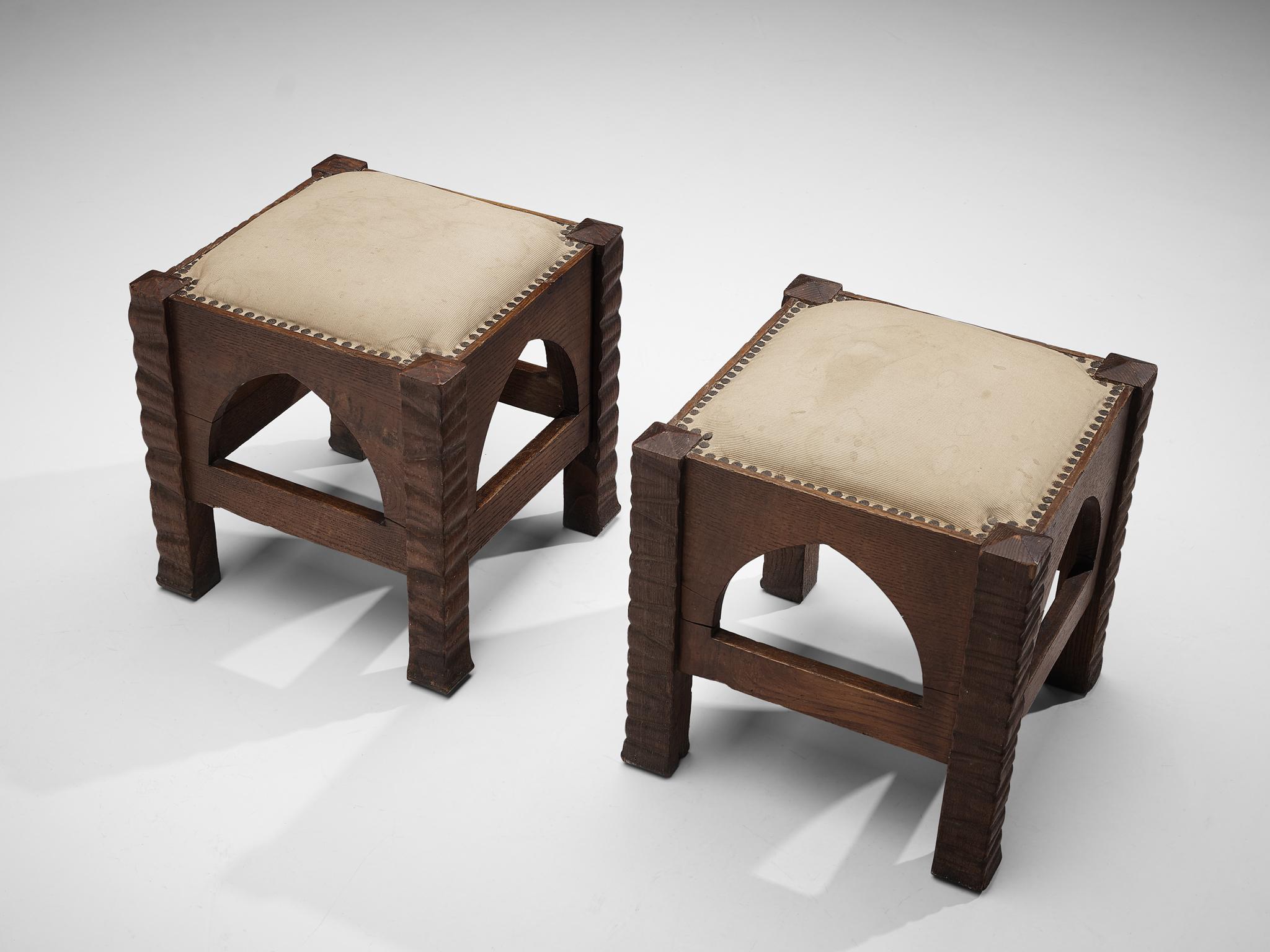 Mid-20th Century Ernesto Valabrega Pair of Ottomans in Oak