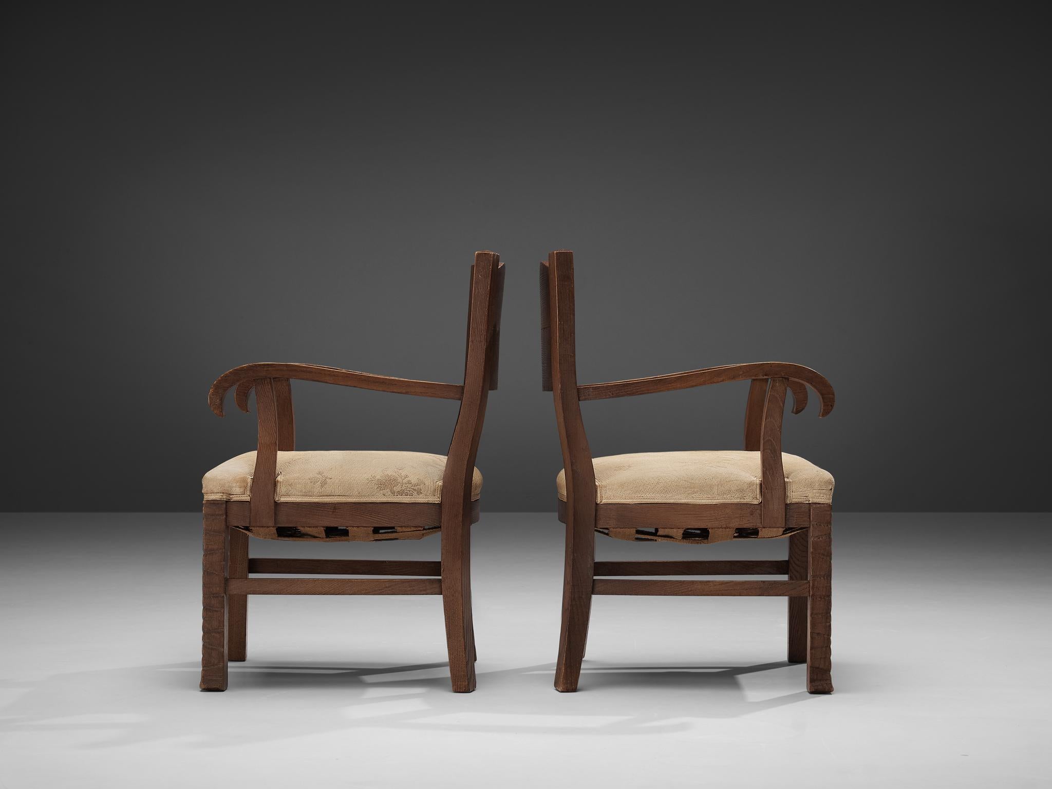 Art déco Ernesto Valabrega - Paire de fauteuils rares en chêne  en vente