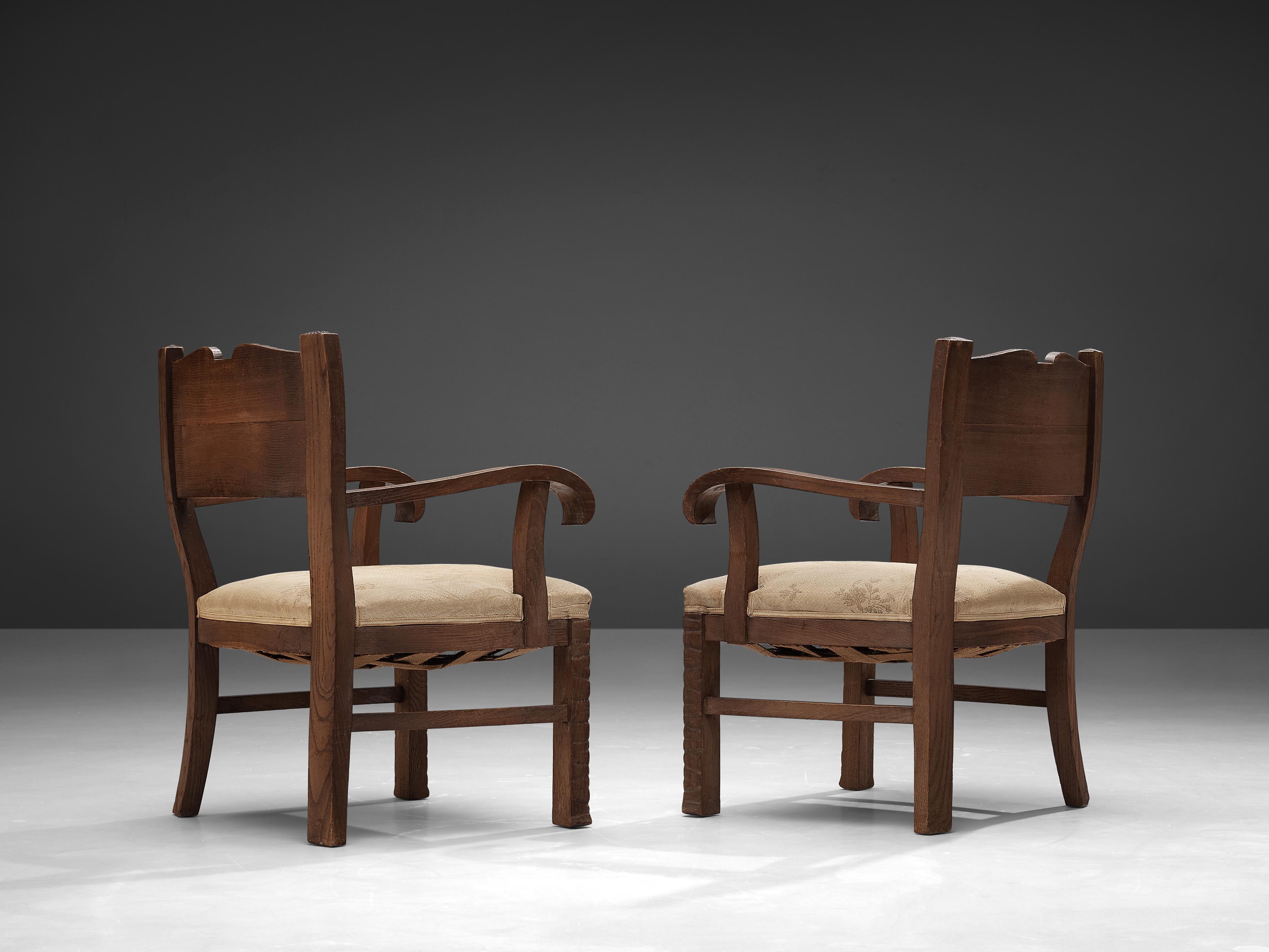 Italian Ernesto Valabrega Pair of Rare Armchairs in Oak