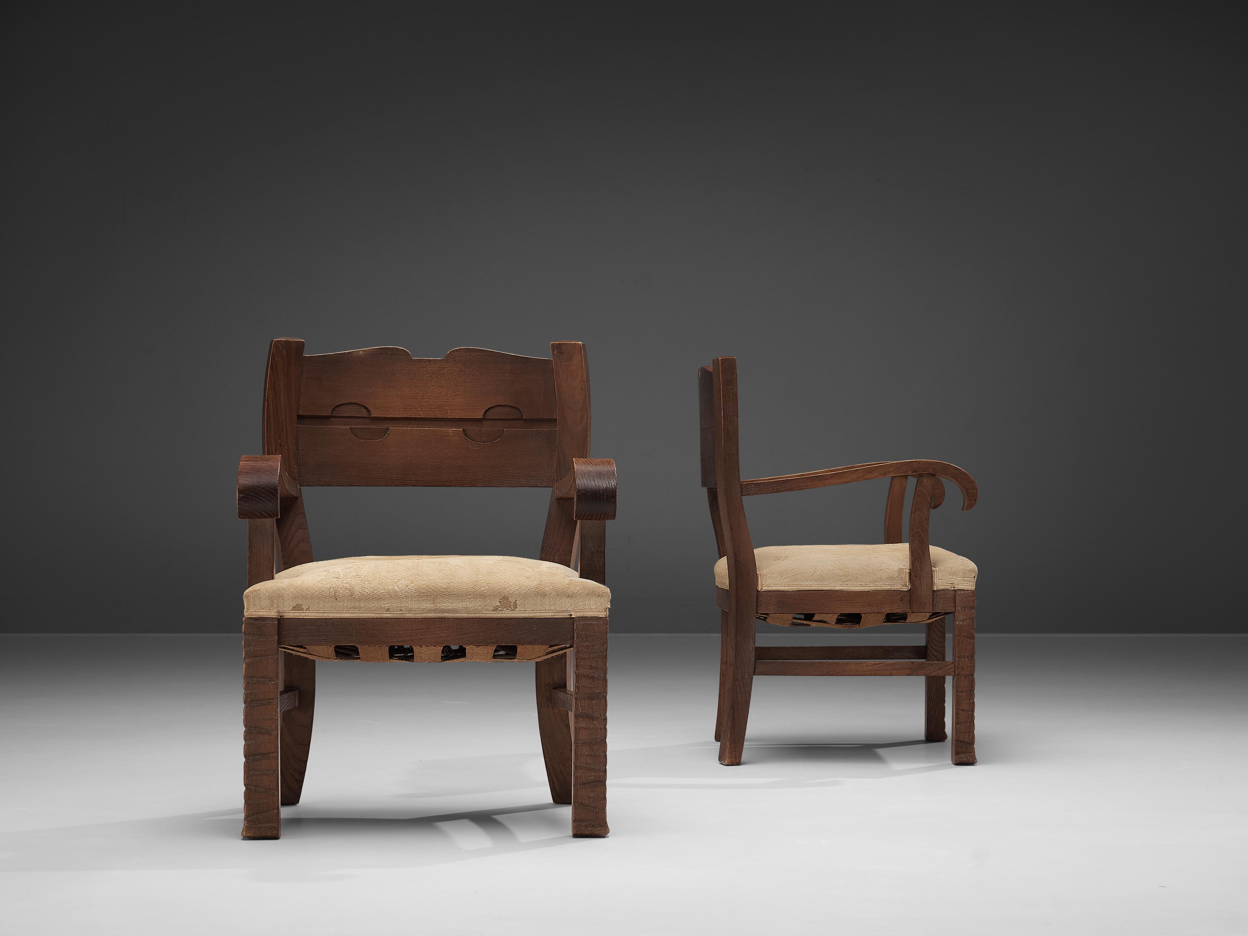 Mid-20th Century Ernesto Valabrega Pair of Rare Armchairs in Oak