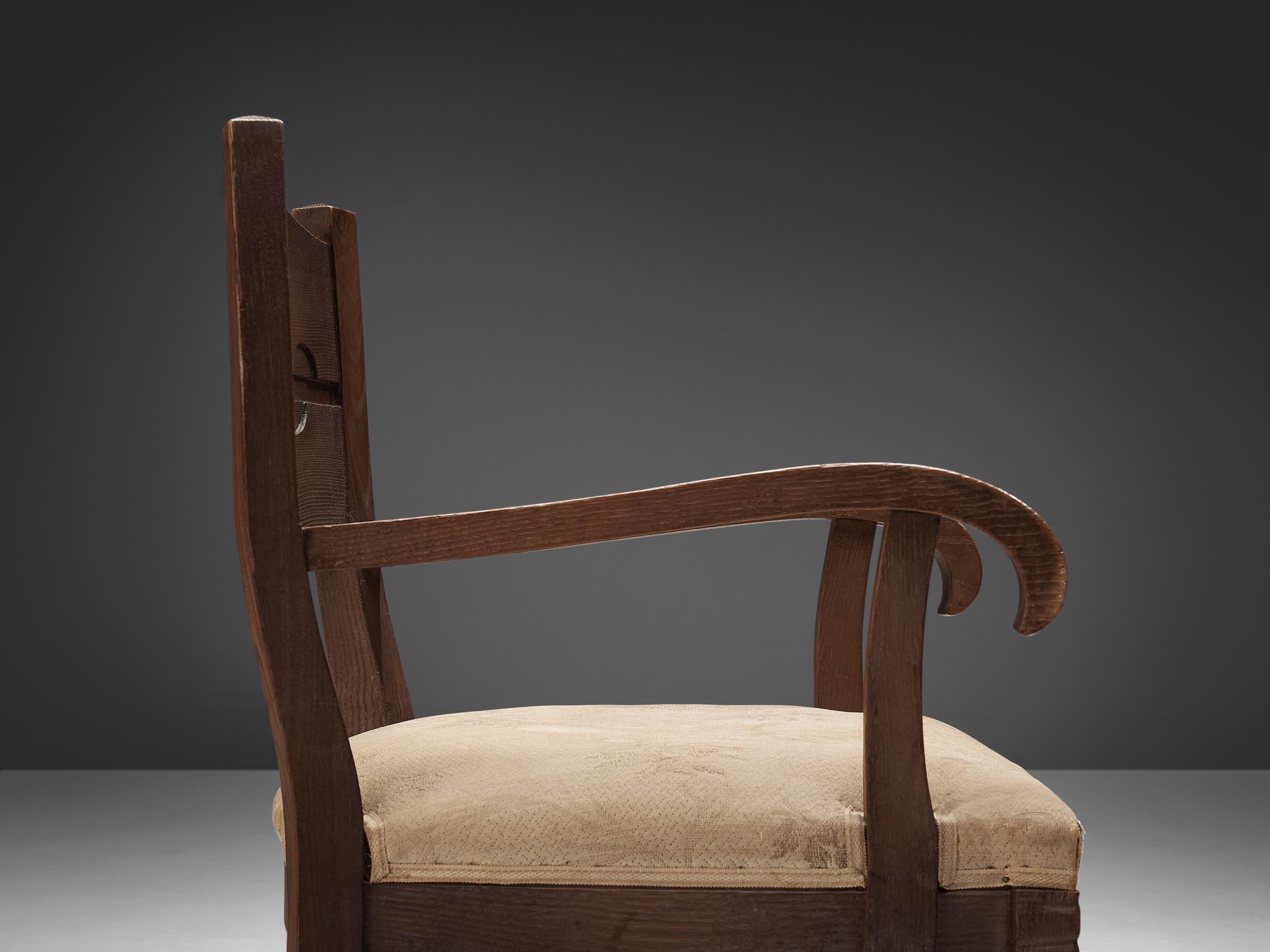 Tissu Ernesto Valabrega - Paire de fauteuils rares en chêne  en vente