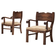 Ernesto Valabrega Pair of Rare Armchairs in Oak 