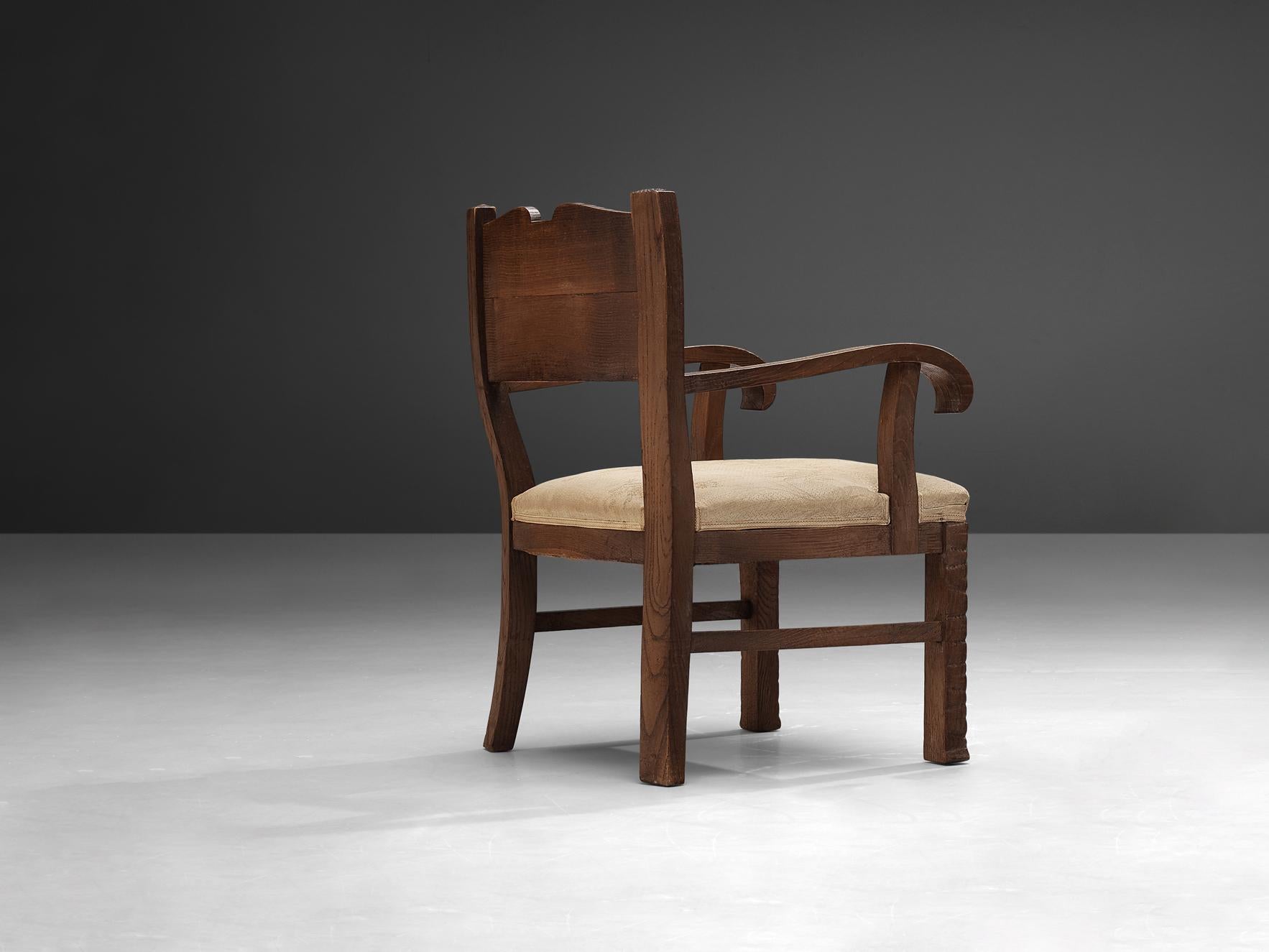 Art Deco Ernesto Valabrega Rare Armchair in Oak For Sale