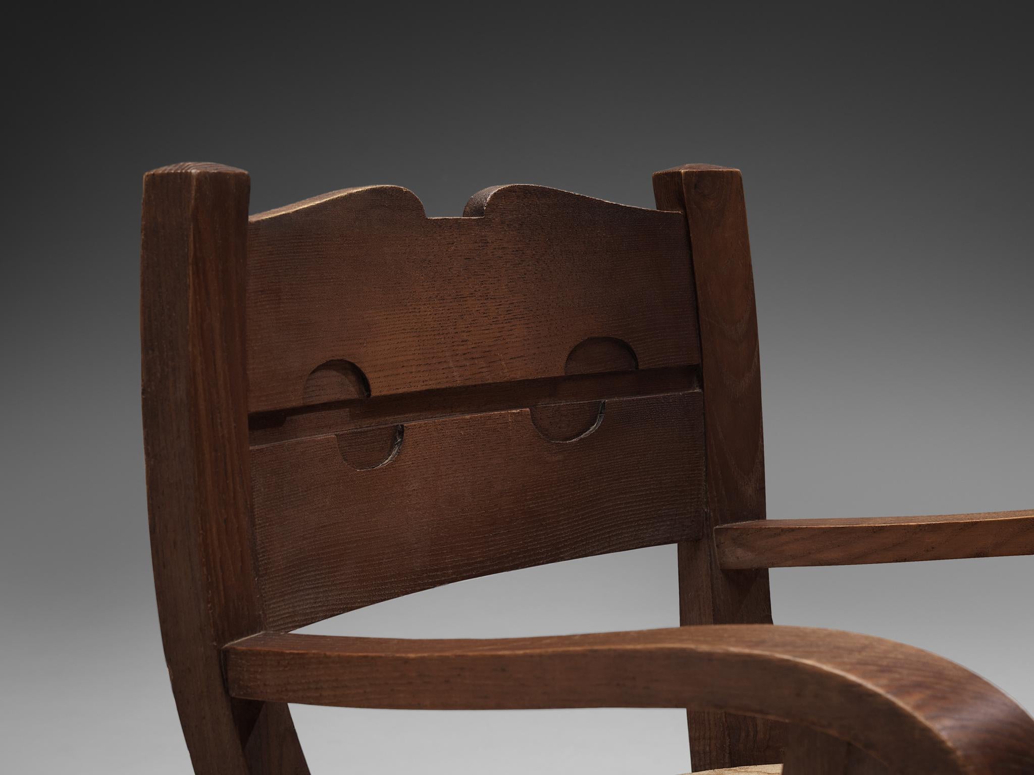 Ernesto Valabrega Rare Armchair in Oak In Good Condition For Sale In Waalwijk, NL