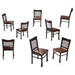 Ernesto Valabrega Set of Eight Dining Chairs in Oak and Leather