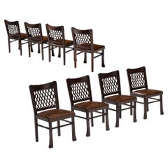 Vintage Ernesto Valabrega Set of Eight Dining Chairs in Oak and Leather 