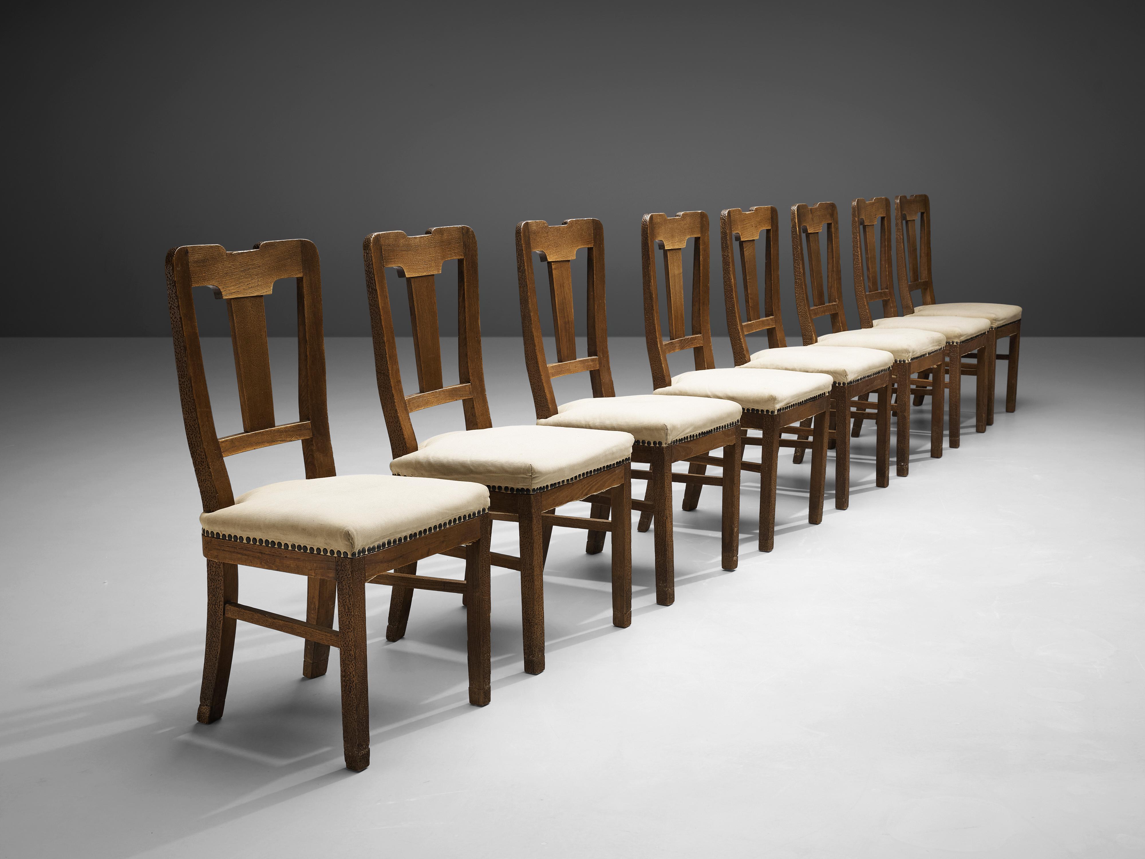 Italian Ernesto Valabrega Set of Eight Dining Chairs in Oak