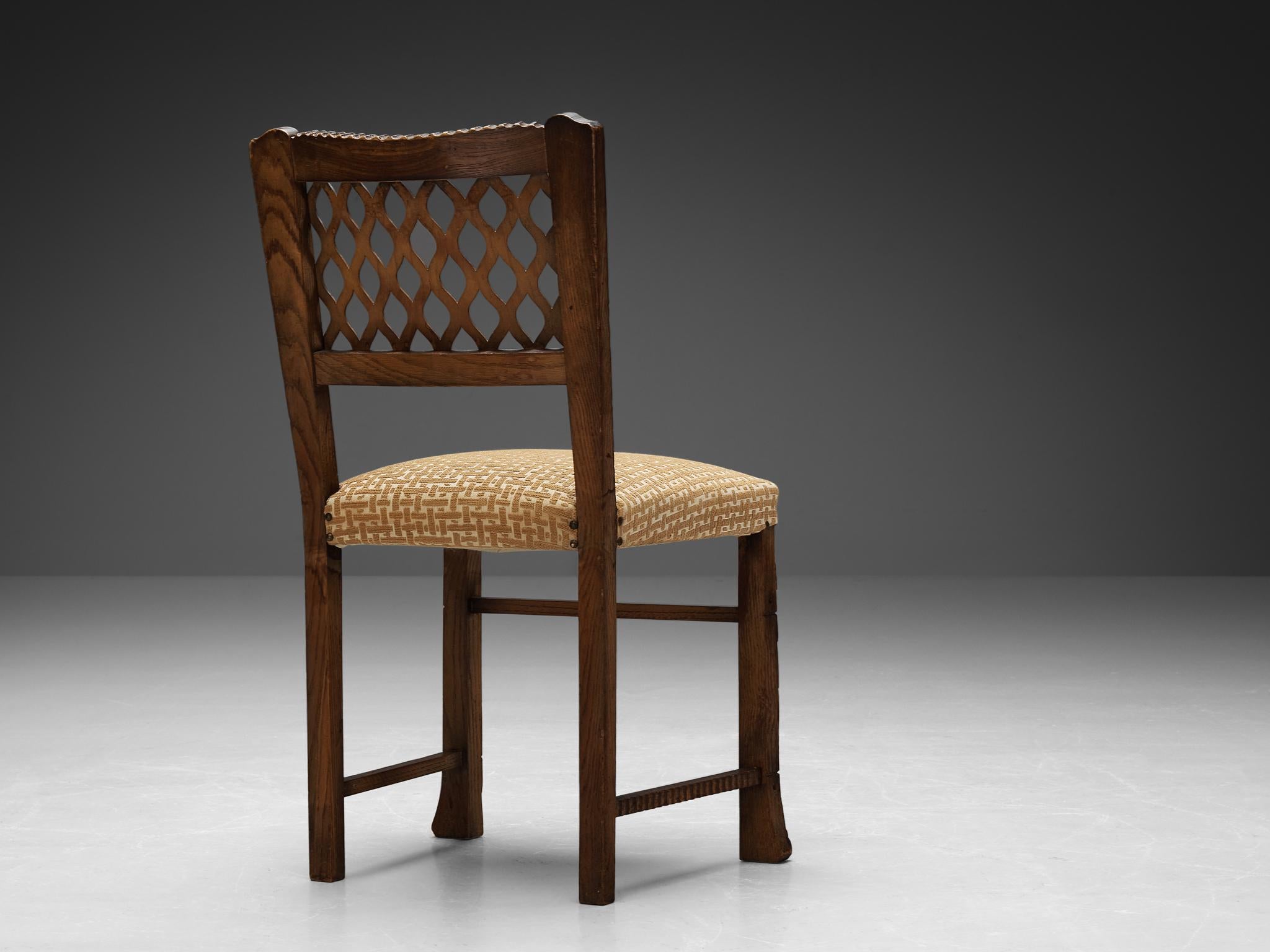 Ernesto Valabrega Set of Six Dining Chairs in Chestnut and Patterned Fabric  For Sale 2