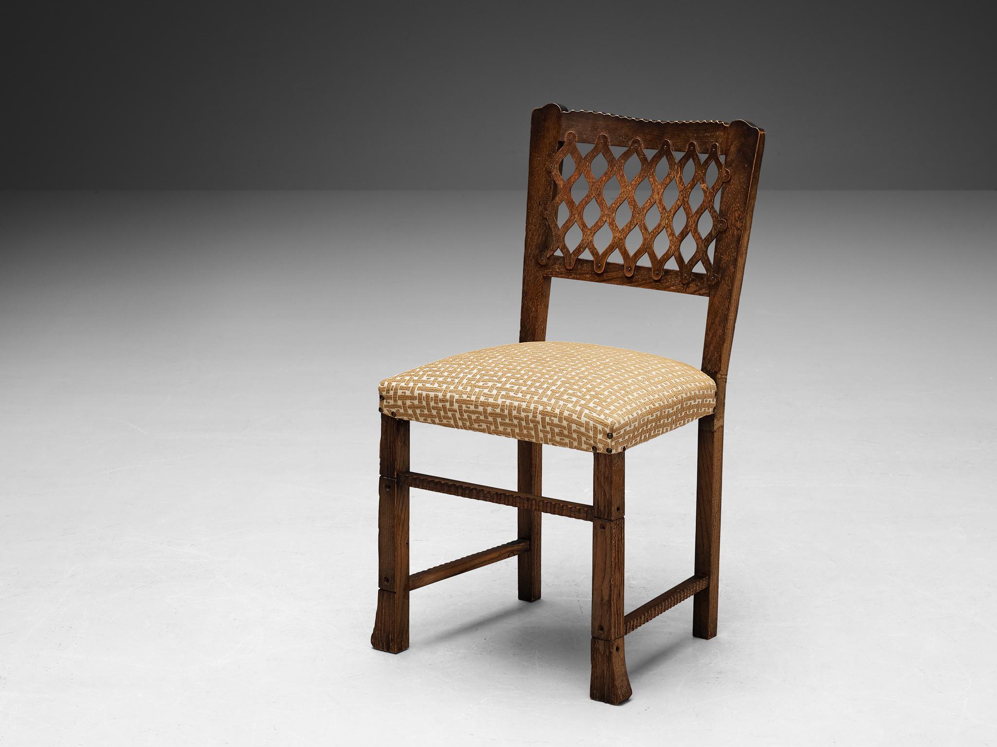 Mid-20th Century Ernesto Valabrega Set of Six Dining Chairs in Chestnut and Patterned Fabric  For Sale