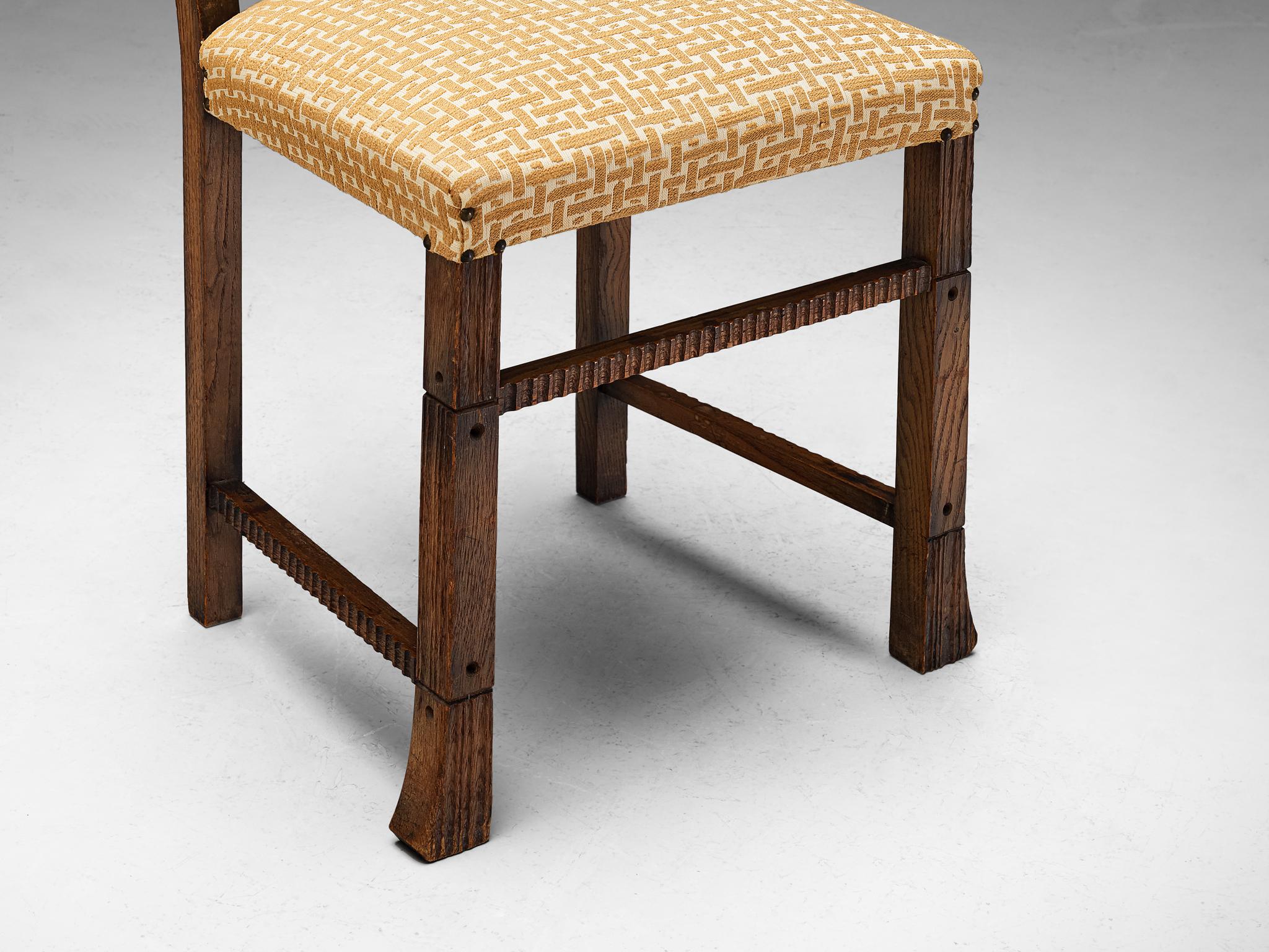 Metal Ernesto Valabrega Set of Six Dining Chairs in Chestnut and Patterned Fabric  For Sale