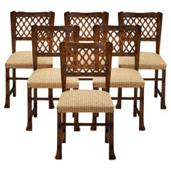 Vintage Ernesto Valabrega Set of Six Dining Chairs in Chestnut and Patterned Fabric 