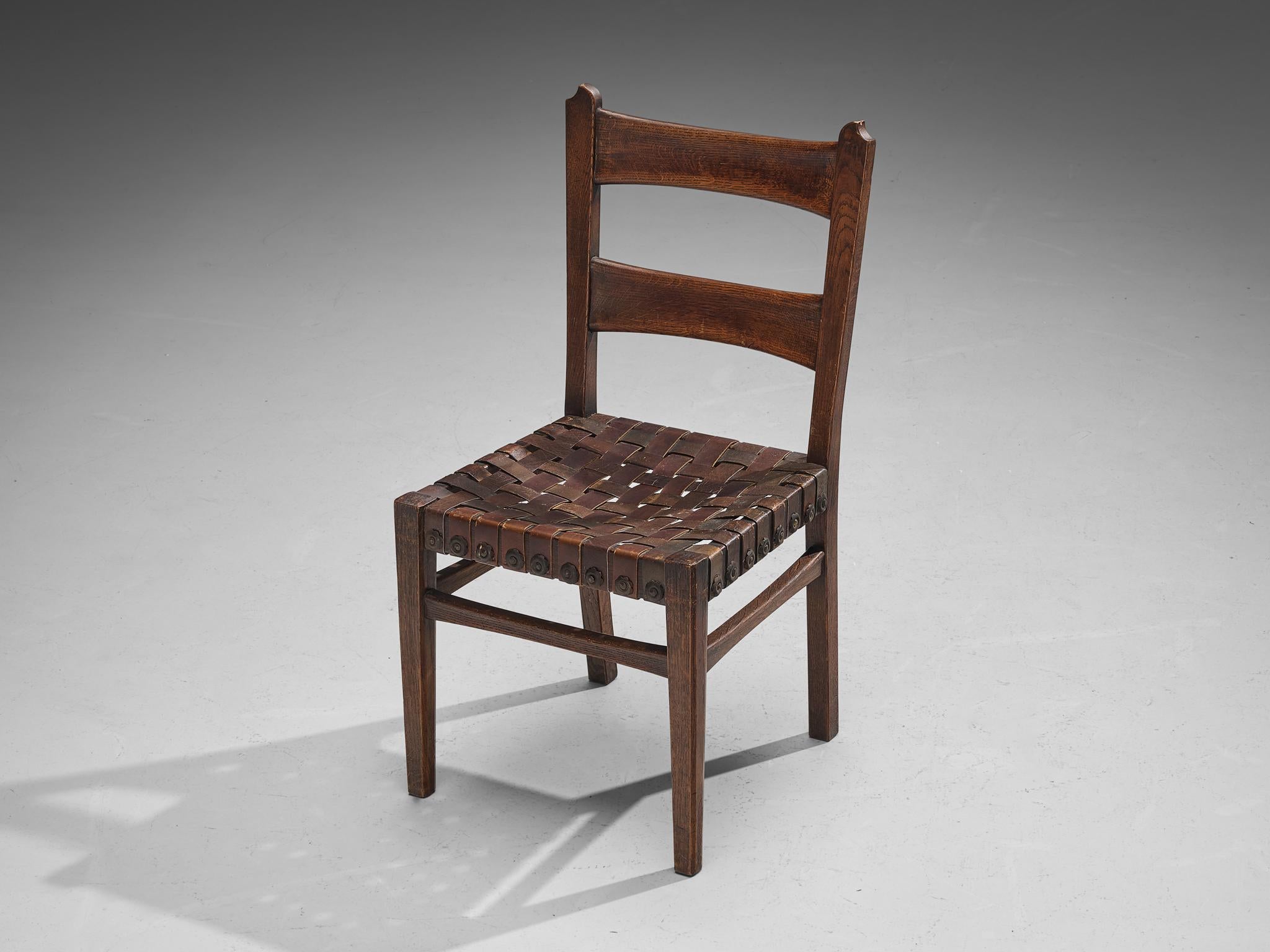 Ernesto Valabrega Set of Six Dining Chairs in Oak and Leather For Sale 3