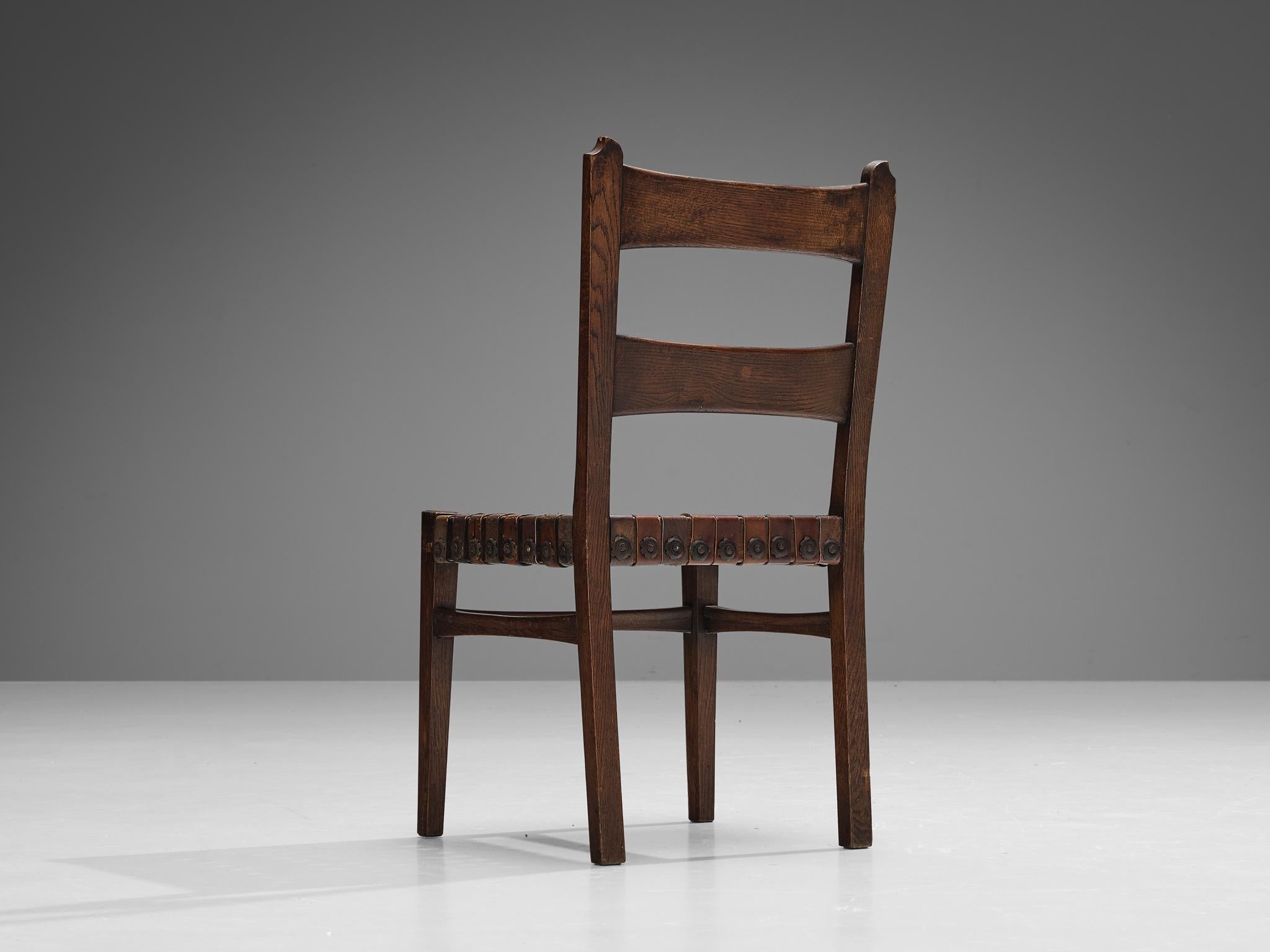 Ernesto Valabrega - Ensemble de six chaises de salle à manger en chêne et cuir  en vente 6