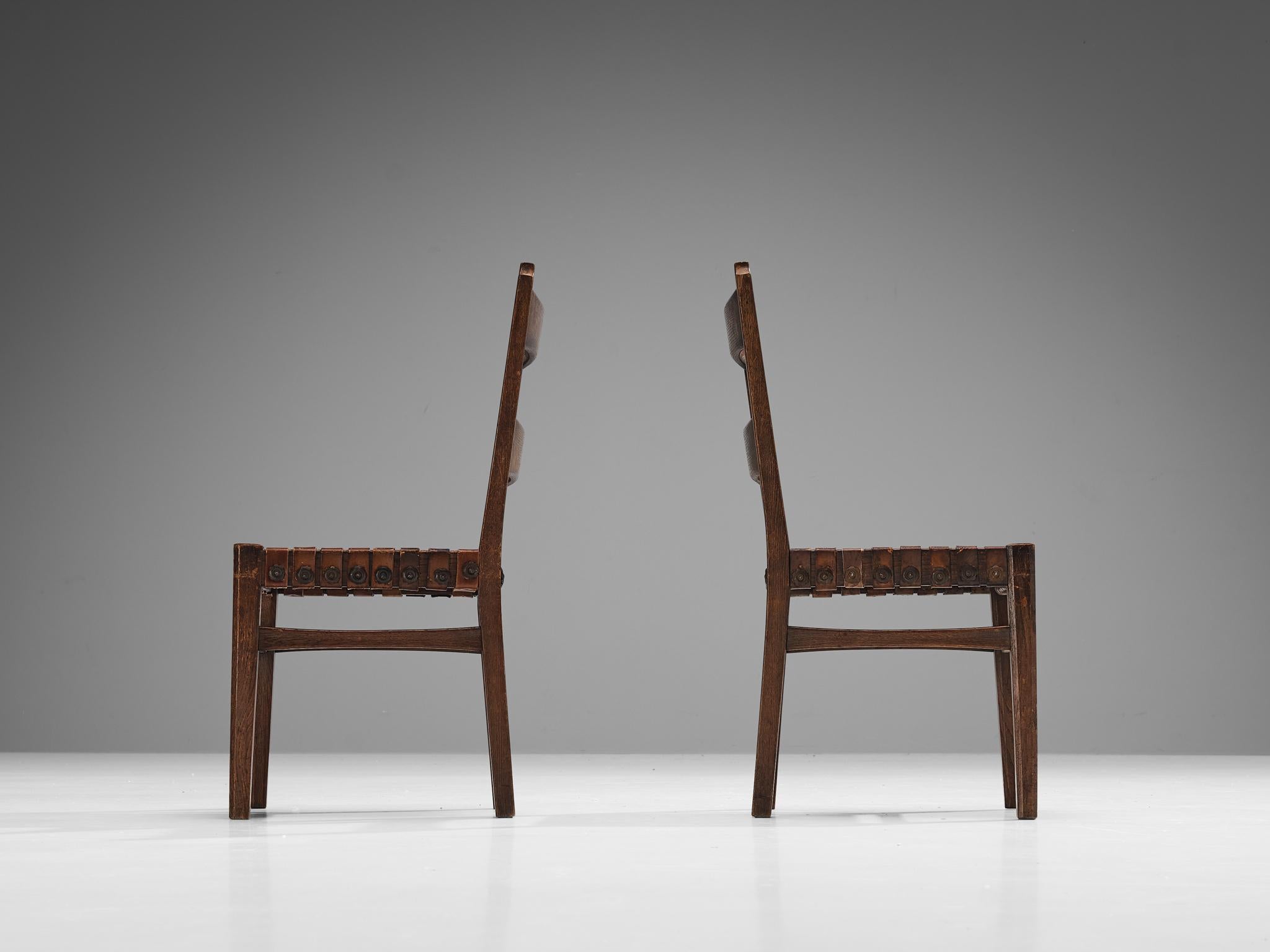 Italiano Set di sei sedie da pranzo Ernesto Valabrega in Oak e pelle in vendita