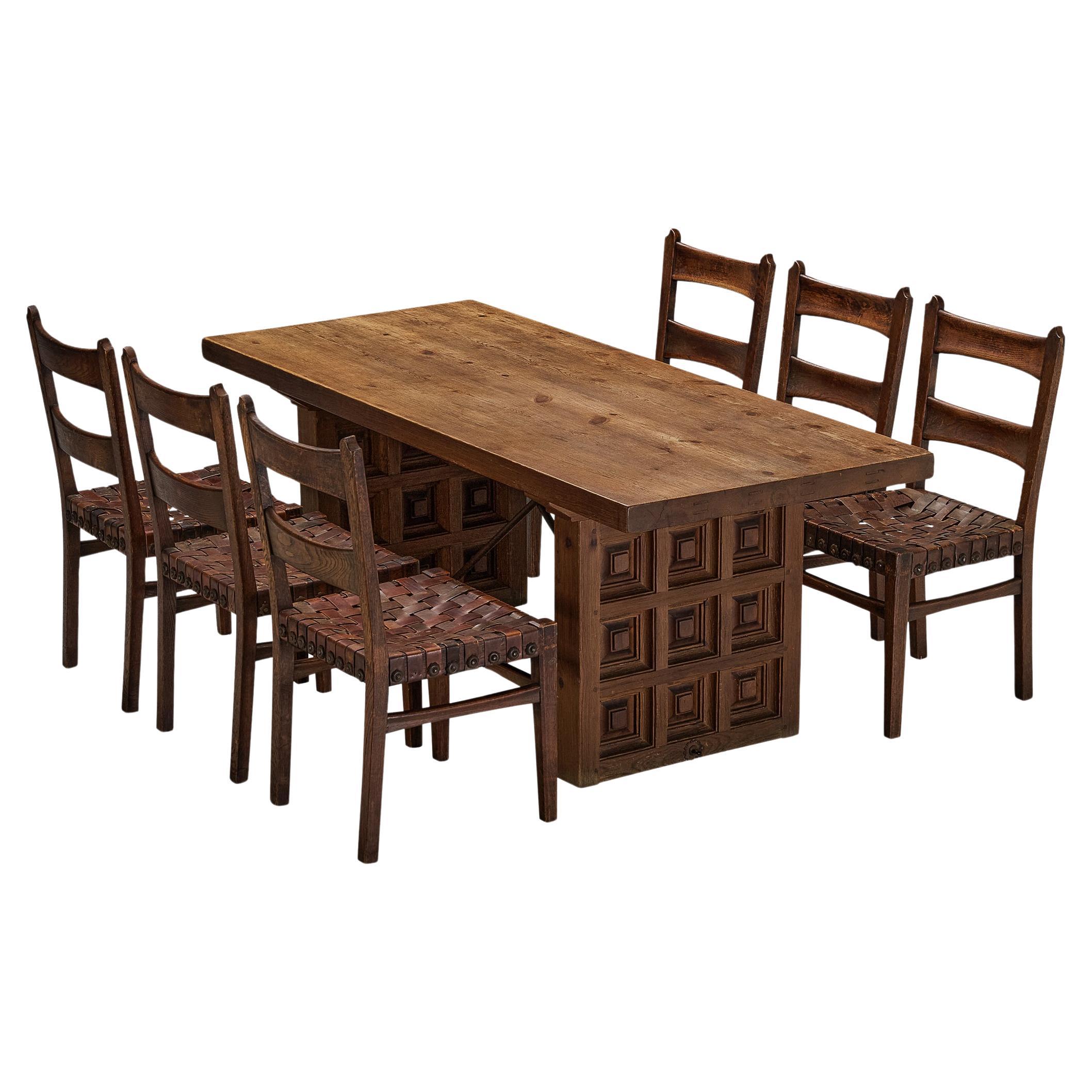 Ernesto Valabrega ensemble de six chaises de salle à manger avec table de salle à manger Biosca  en vente
