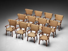 Ernesto Valabrega : lot de douze chaises de salle à manger en châtaignier et cordon tressé