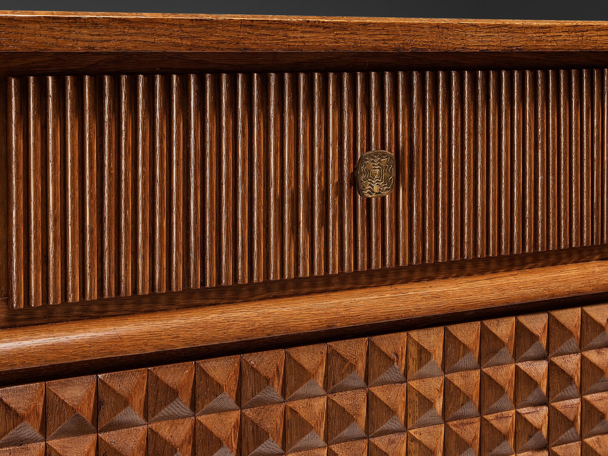 Mid-20th Century Ernesto Valabrega Sideboard in Stained Oak and Brass 