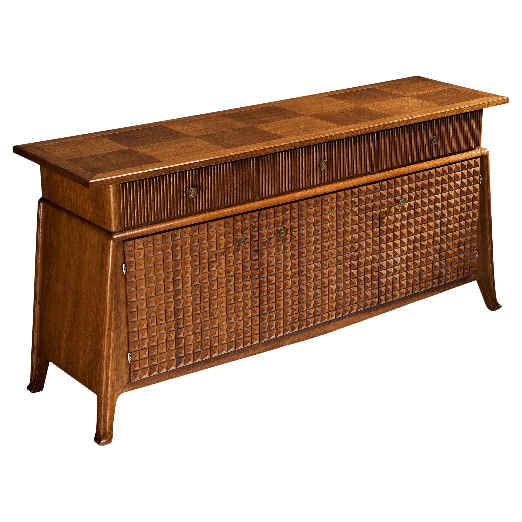 Ernesto Valabrega Sideboard in Stained Oak and Brass  For Sale