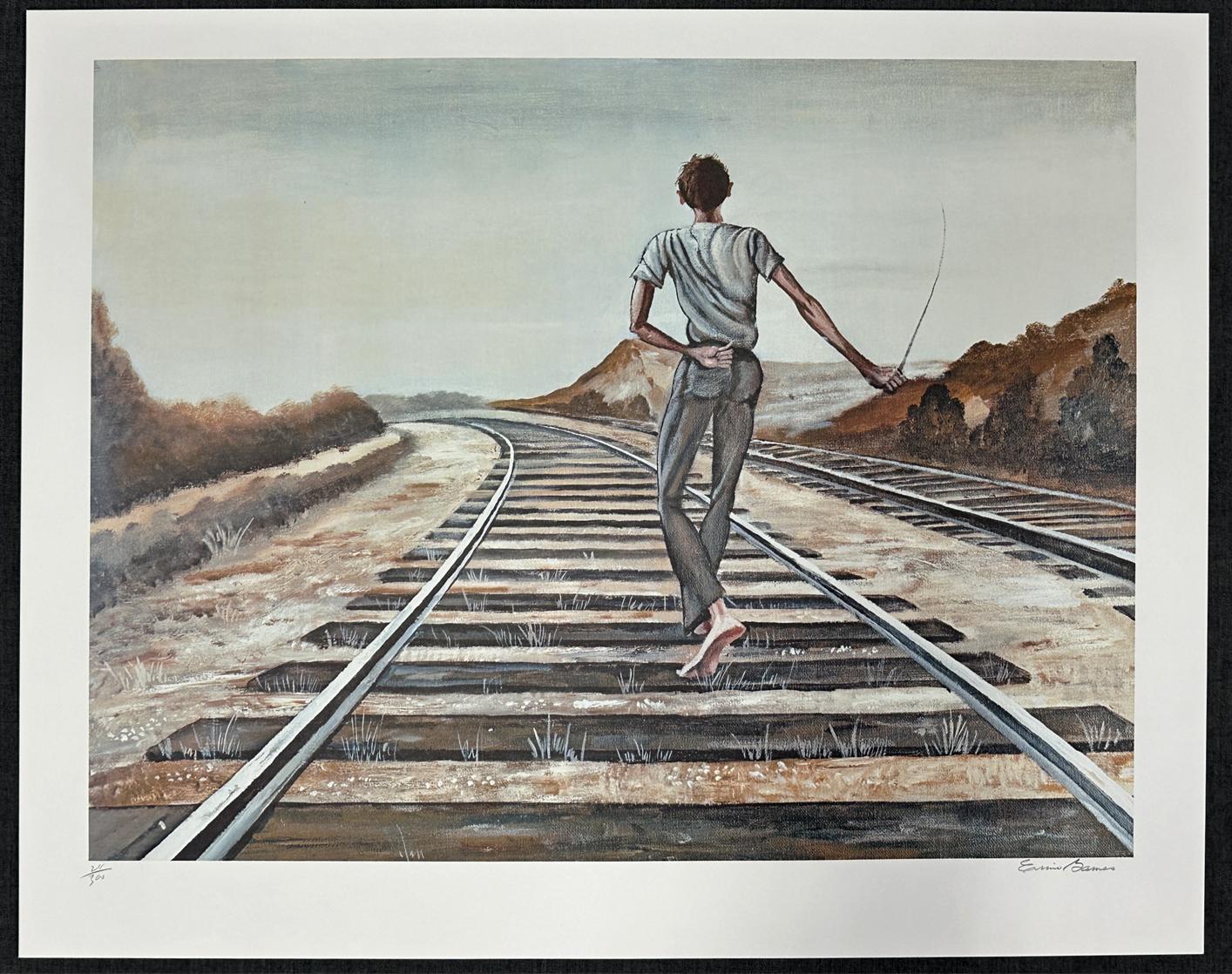 Destinazione sconosciuta 1979 Litografia firmata in edizione limitata - Landscape Print Grigio di Ernie Barnes